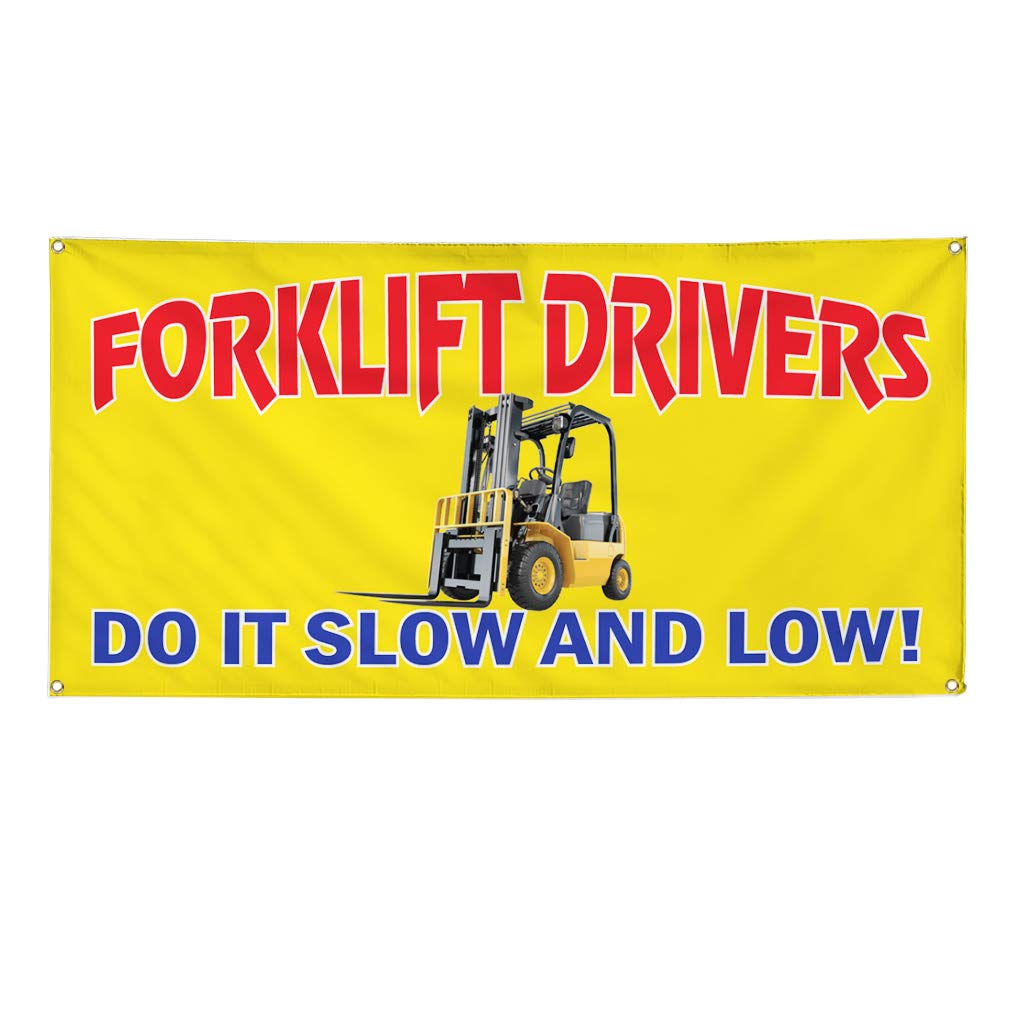 Vinyl Banner - Multiple Sizes (48x96 Inches) for Forklift Safety - Slow & Low Industrial Yard Signs - Weatherproof & Durable with 8 Grommets - Perfect for Warehouses, Construction Sites & Outdoor Safety Warnings