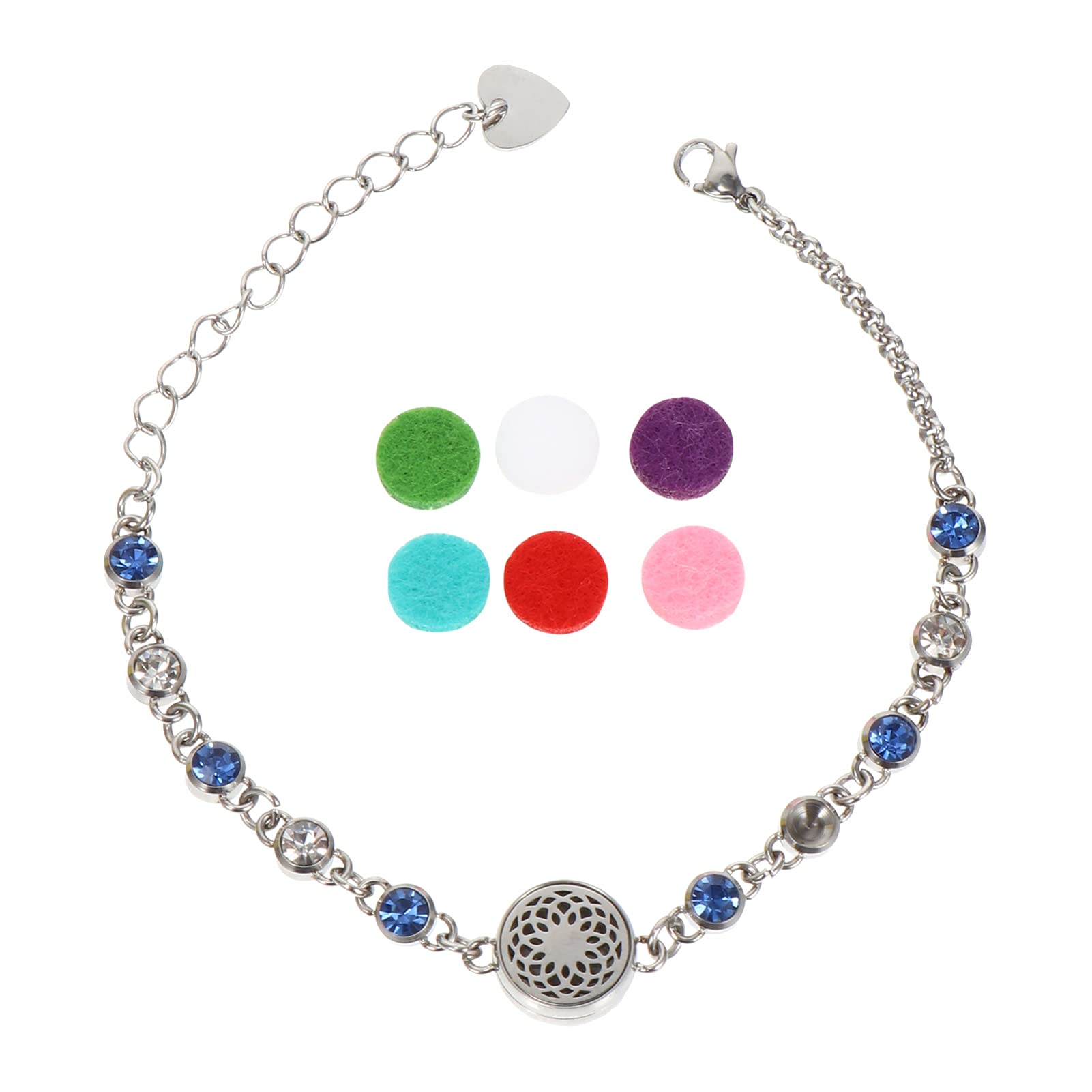 EXCEART Stainless Steel Aromatherapy Bracelet for Women - Essential Oil Diffuser Locket Bracelet, Sterling Silver Small Wrist Band with Felt Pads (Random Color Mix) - Perfect for Stress Relief, Yoga & Daily Wear
