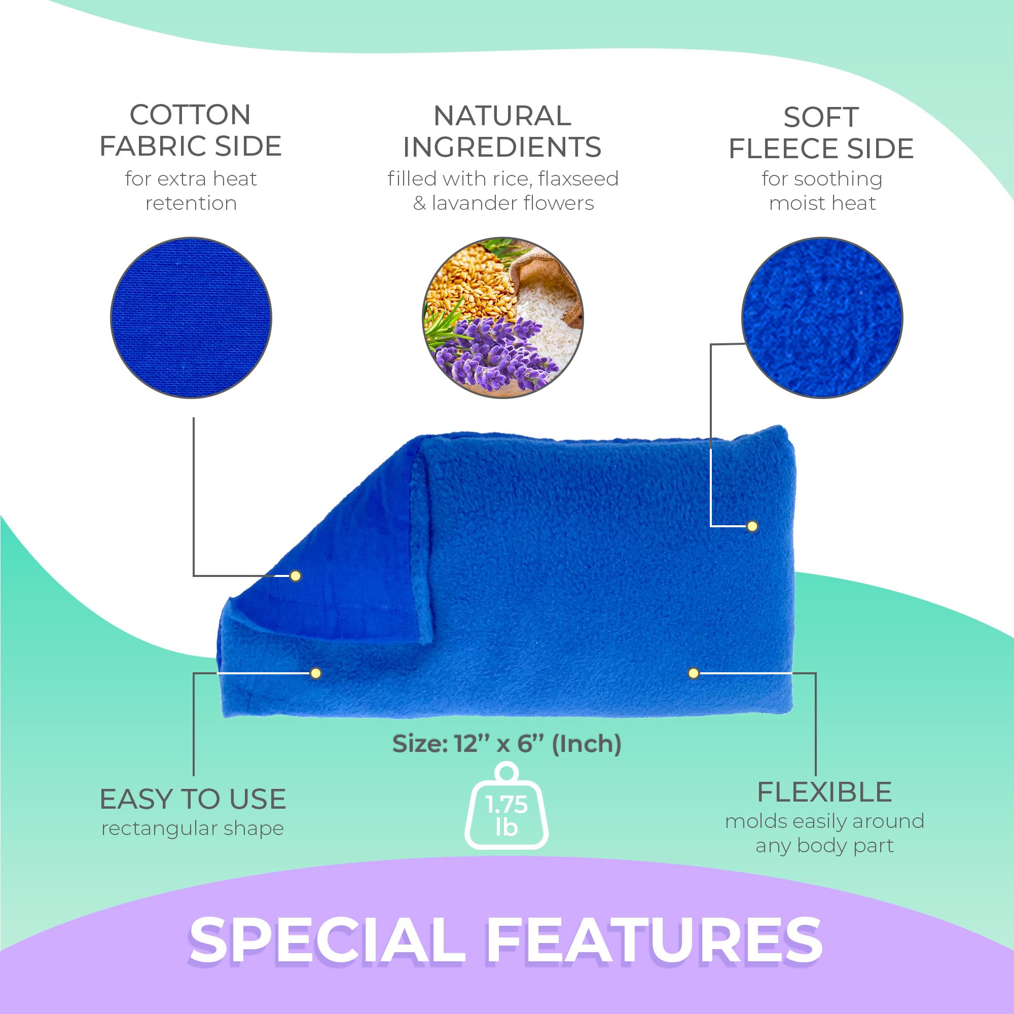 Microwave Heating Pad for Pain Relief - Moist Heat Therapy for Joints, Muscles & Cramps - Reusable Hot & Cold Pack - Lavender Scented Blue Pad - Perfect for Home, Office & Travel Use