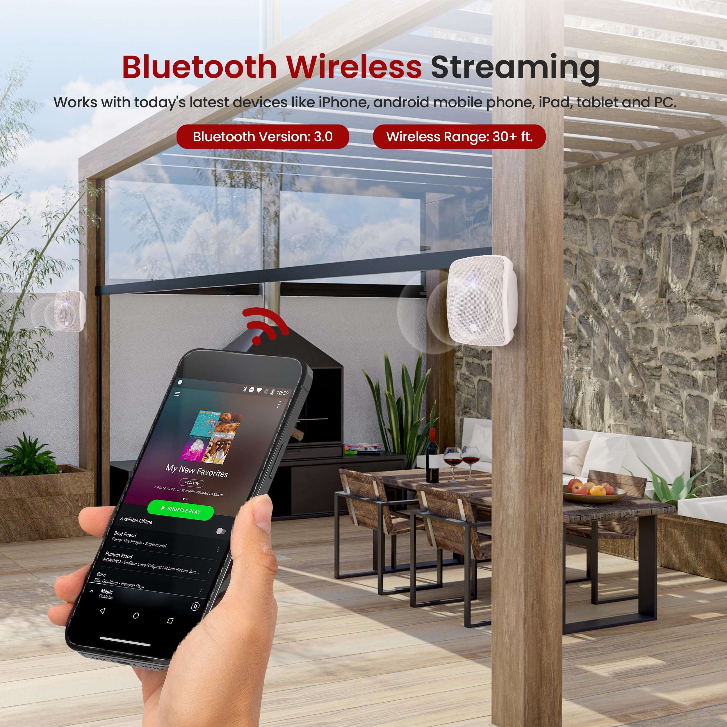 PYLE Outdoor Bluetooth Waterproof Wireless Speakers - 600W 2-Way Full Range Stereo Sound, Marine Grade Weatherproof - Wall/Ceiling Mount for Home, Boat, Patio, Pool & Backyard Parties