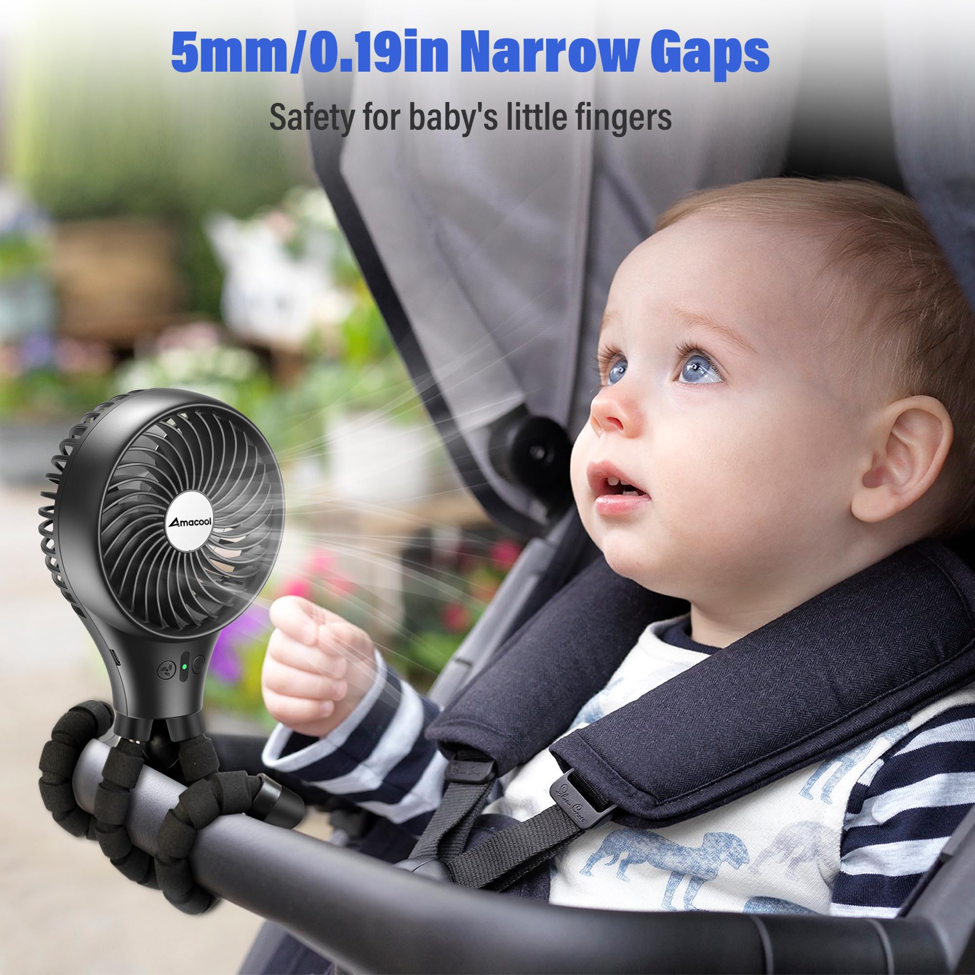 Portable Baby Stroller Fan with Auto Oscillation - 3-Speed Rechargeable Battery Operated Fan, Flexible Tripod & Clip On Design for Car Seat, Crib, Wagon, Bike, Treadmill - Perfect for Camping, Travel & Outdoor Activities