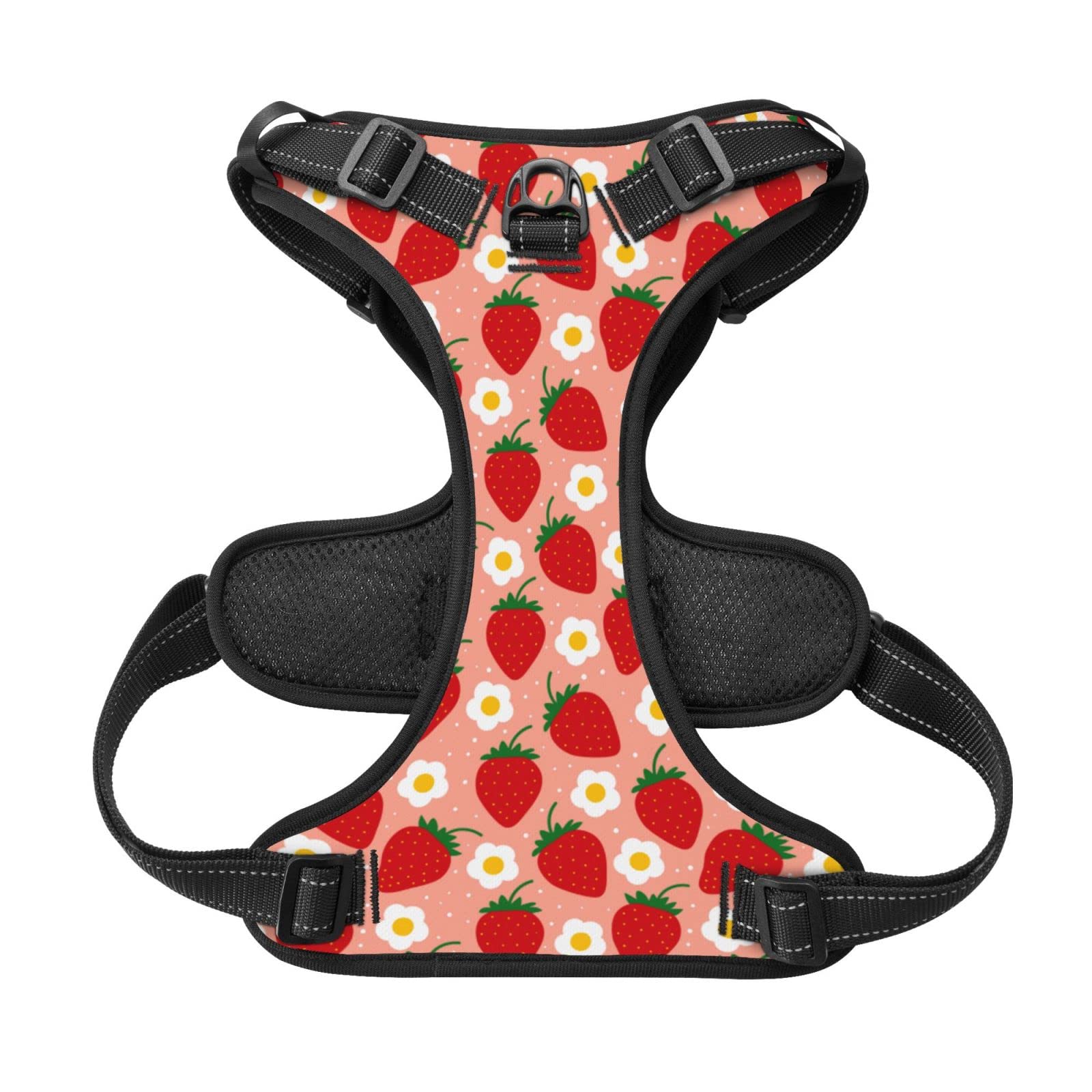 Pink Strawberry No Pull Dog Harness for Small Medium Large Dogs - Adjustable Breathable Reflective Pet Vest for Safe Comfortable Walks - Perfect for Daily Walking, Jogging, and Outdoor Adventures