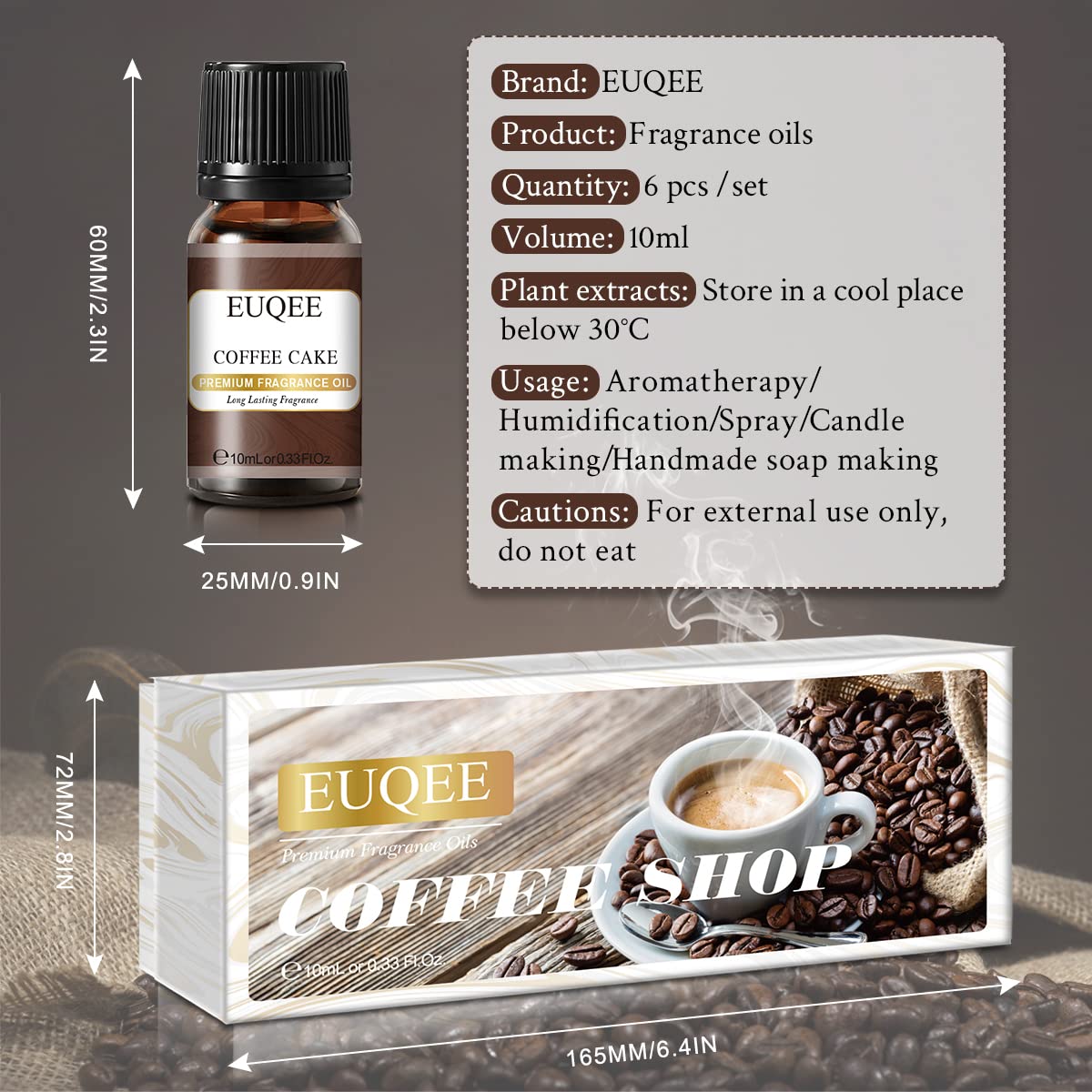 6PCS Premium Coffee Shop Essential Oils - 10ml for Aromatherapy & Relaxation