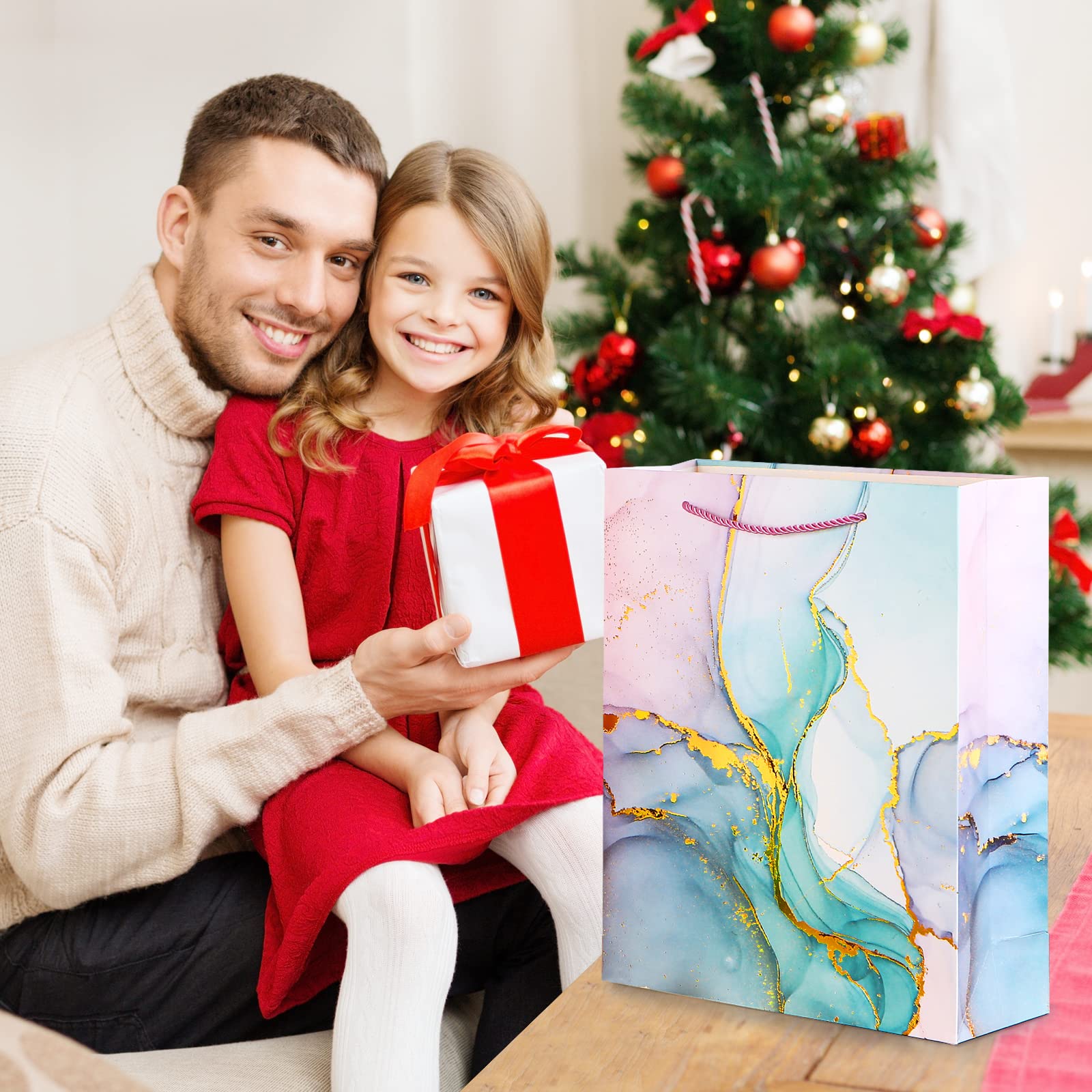 12-Pack Medium Marble Foil Gift Bags (12.6 Inch) - 4 Assorted Elegant Designs for Christmas, Weddings, Birthday Parties & Special Occasions | Premium Bulk Party Favor Bags for Gifts, Favors & Celebrations