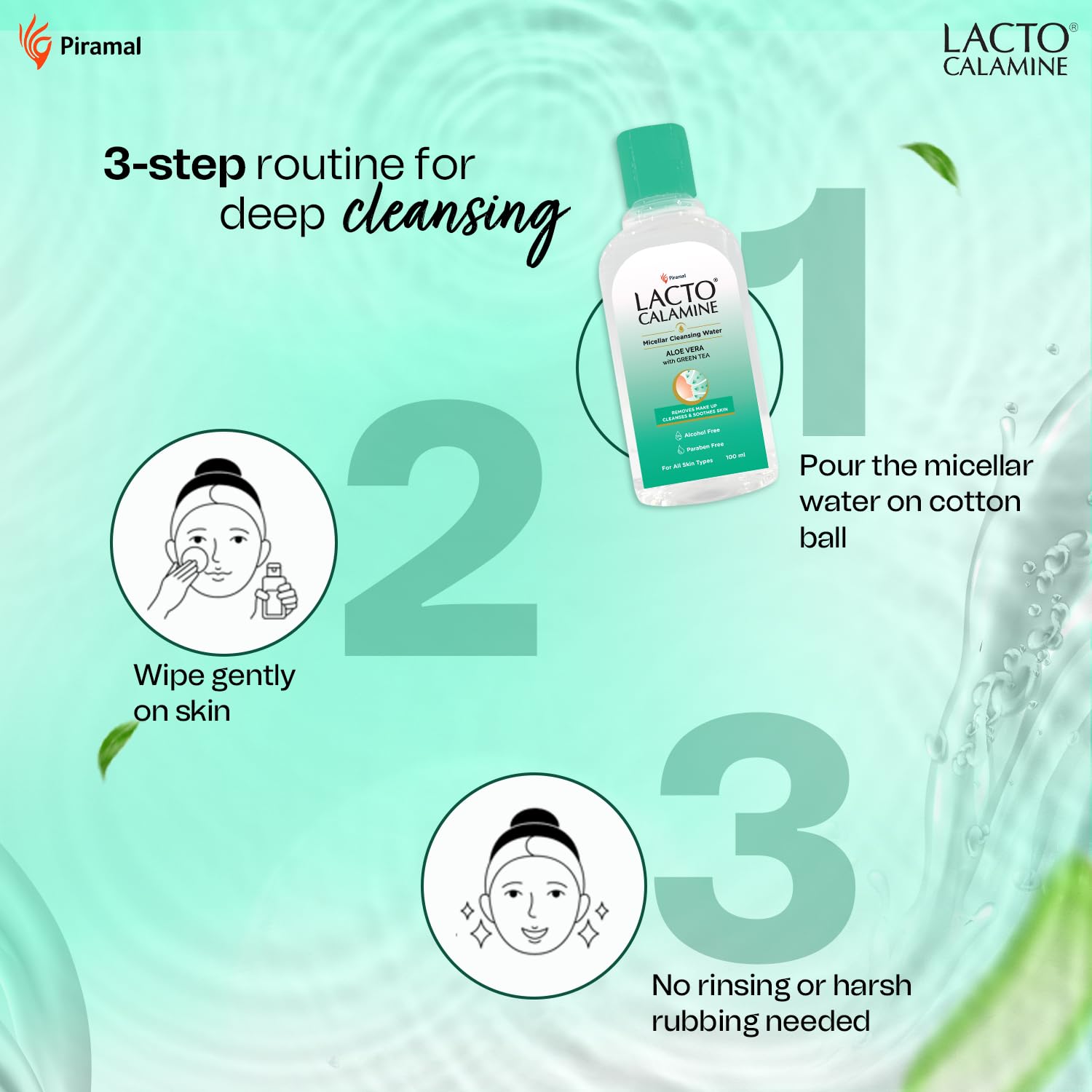 Lacto Calamine Micellar Water Makeup Remover - 2 Pack (100ml Each) | Aloe Vera, Green Tea & Niacinamide | Alcohol-Free Cleansing Water for Face | Removes Makeup, Excess Oil & Impurities | Perfect for Daily Skincare & Travel