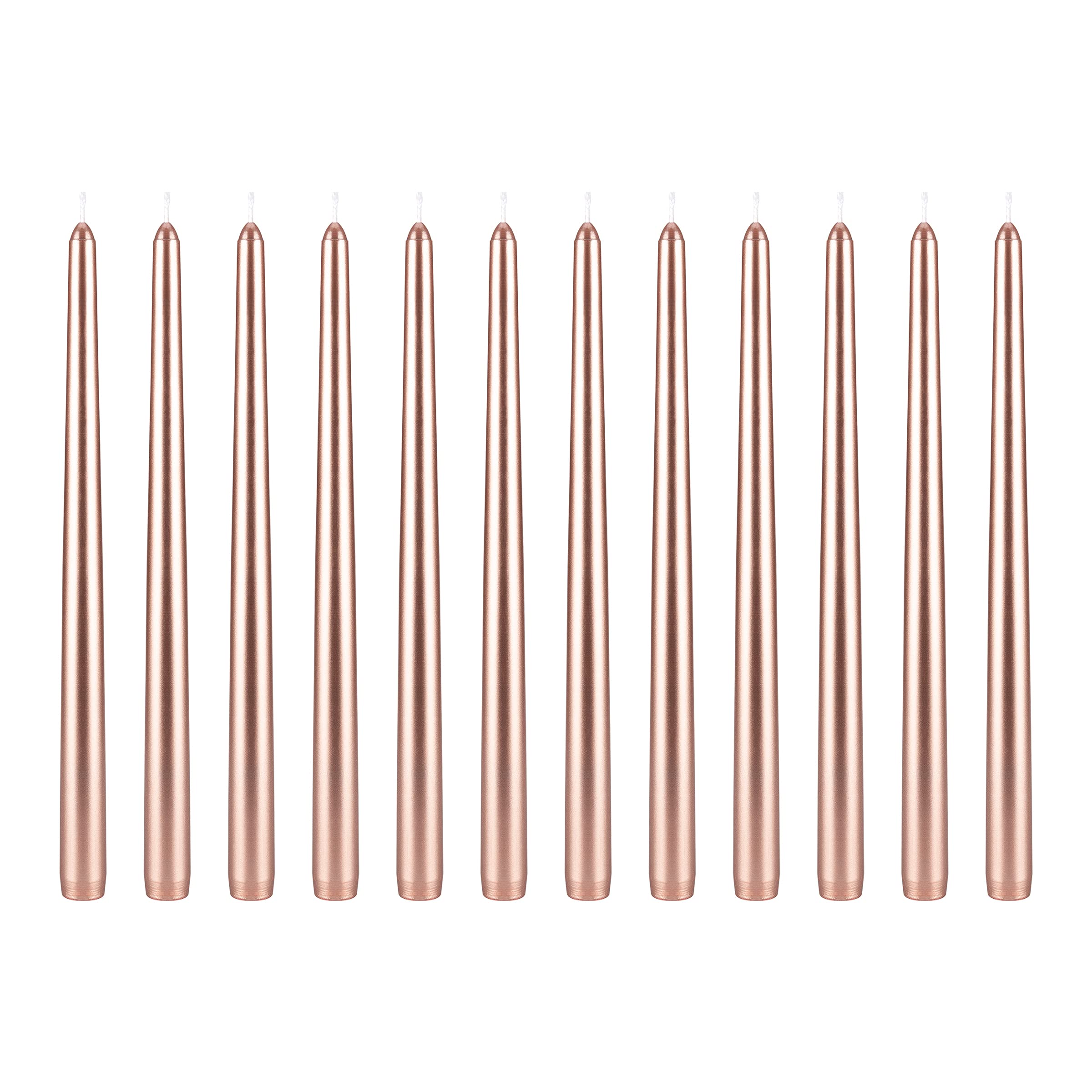 Premium Unscented Rose Gold Taper Candles - 12 Inch Hand-Poured Wax Candles (12 Pack) for Wedding Centerpieces, Romantic Dinners & Home Decor | Elegant 7/8 Inch Diameter Candles for Birthdays, Celebrations & Candle Holders