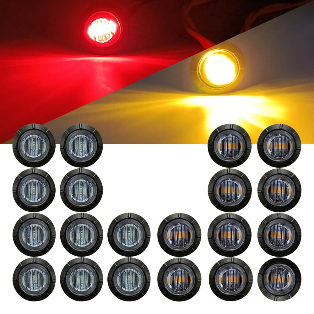 3/4 Inch Smoked LED Side Marker Lights - Round Bullet Mini Size 3LEDs for Truck & Trailer (10pcs/20pcs) - Waterproof & Durable for Night Driving & Vehicle Safety