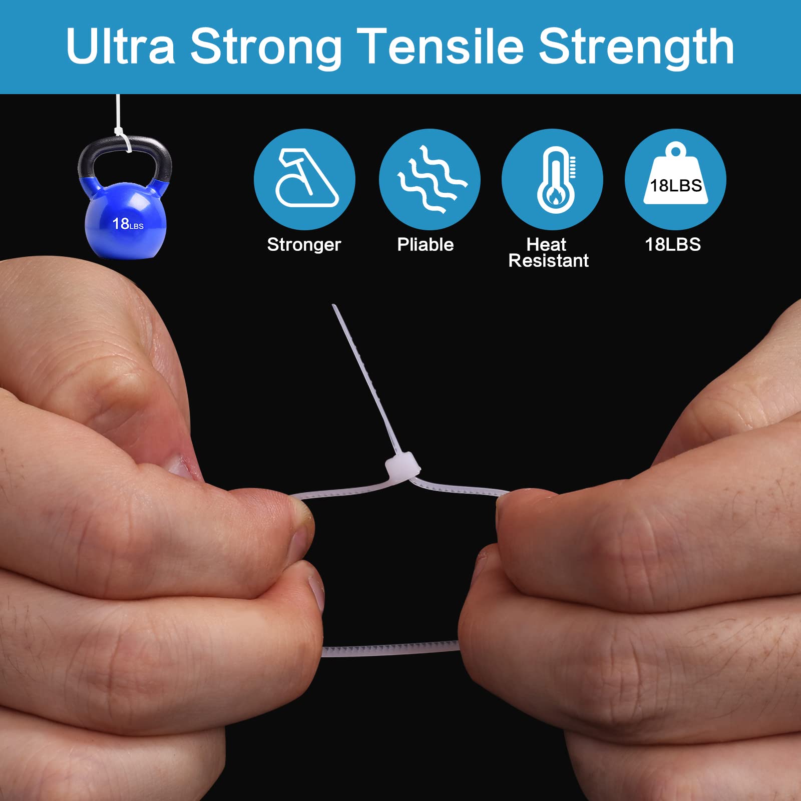 500 Pcs 8-Inch White Nylon Cable Ties - Heavy Duty Self-Locking Zip Ties for Wires, Cables & Bundling - Indoor & Outdoor Use - Perfect for Home, Office, Garden & DIY Projects