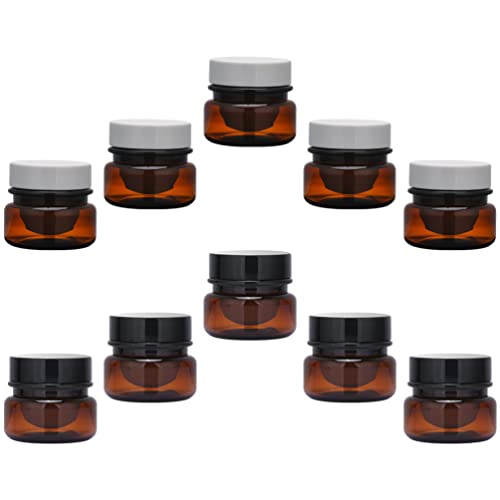 Amber Glass Jars 10 Pack - 30ml Empty Cosmetic Containers for Creams, Lotions, Scrubs & Ointments | Travel-Friendly Round Sample Jars | Perfect for Home, Salon & DIY Skincare Storage