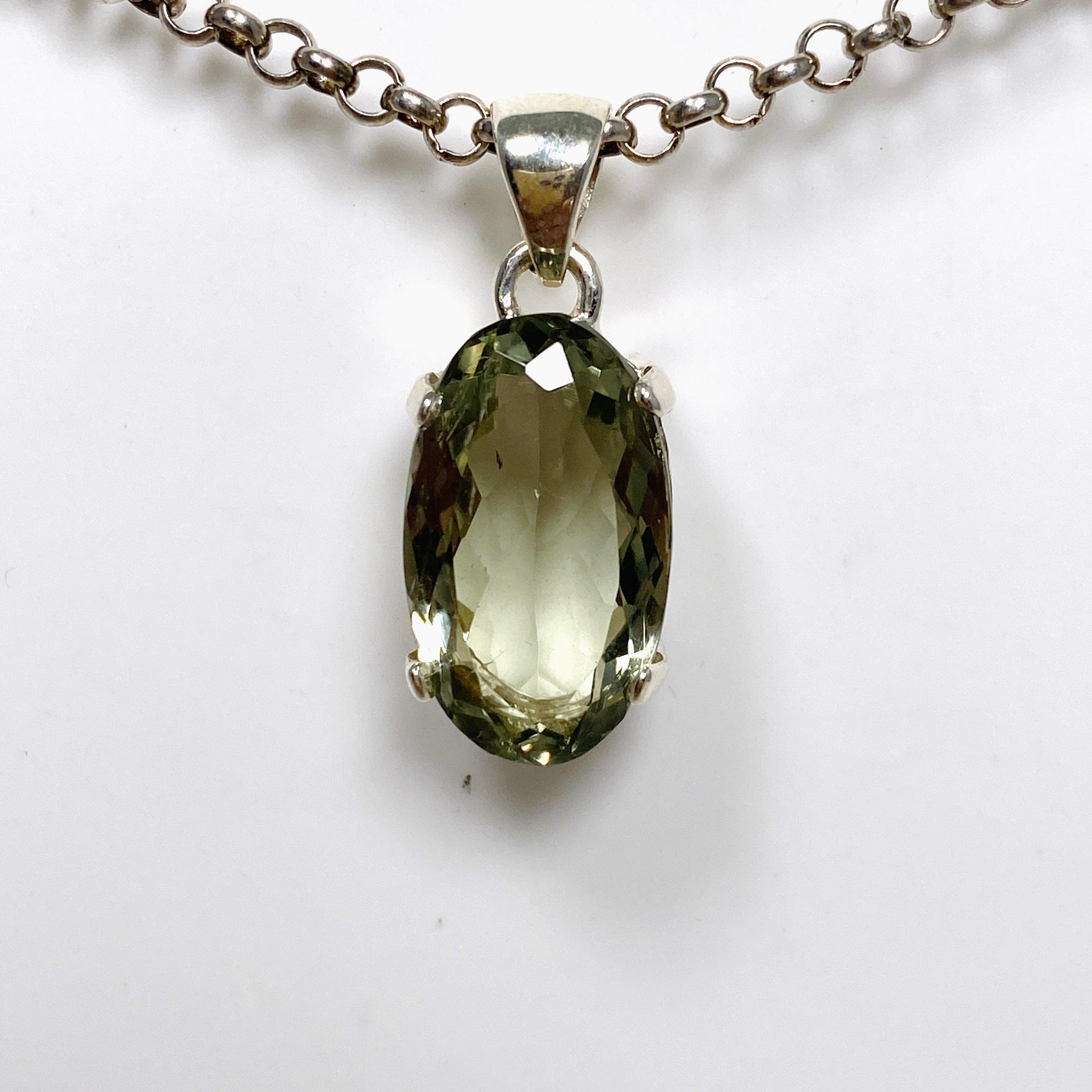 Prasiolite (Green Amethyst) Faceted Oval Pendant Necklace KPGJ4335 - Elegant Jewelry Gift for Women, Perfect for Weddings & Special Occasions