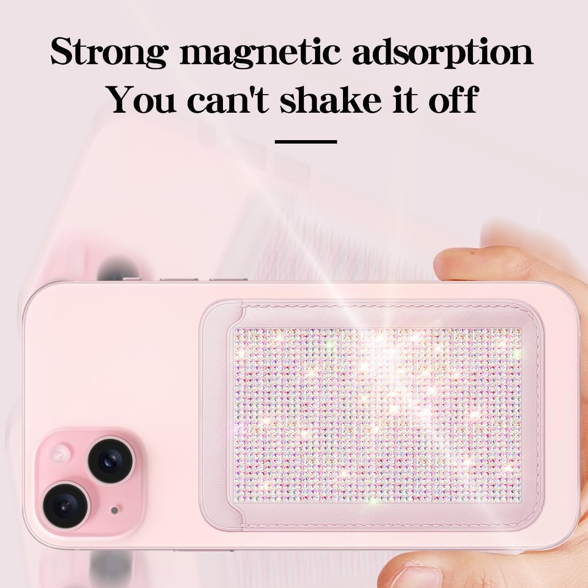 Sparkly Vegan Leather MagSafe Wallet for iPhone 15/14/13/12 - Bling Rhinestone Card Holder with Strong Magnet for Women & Girls (Pink) | Perfect for Parties, Shopping & Everyday Use