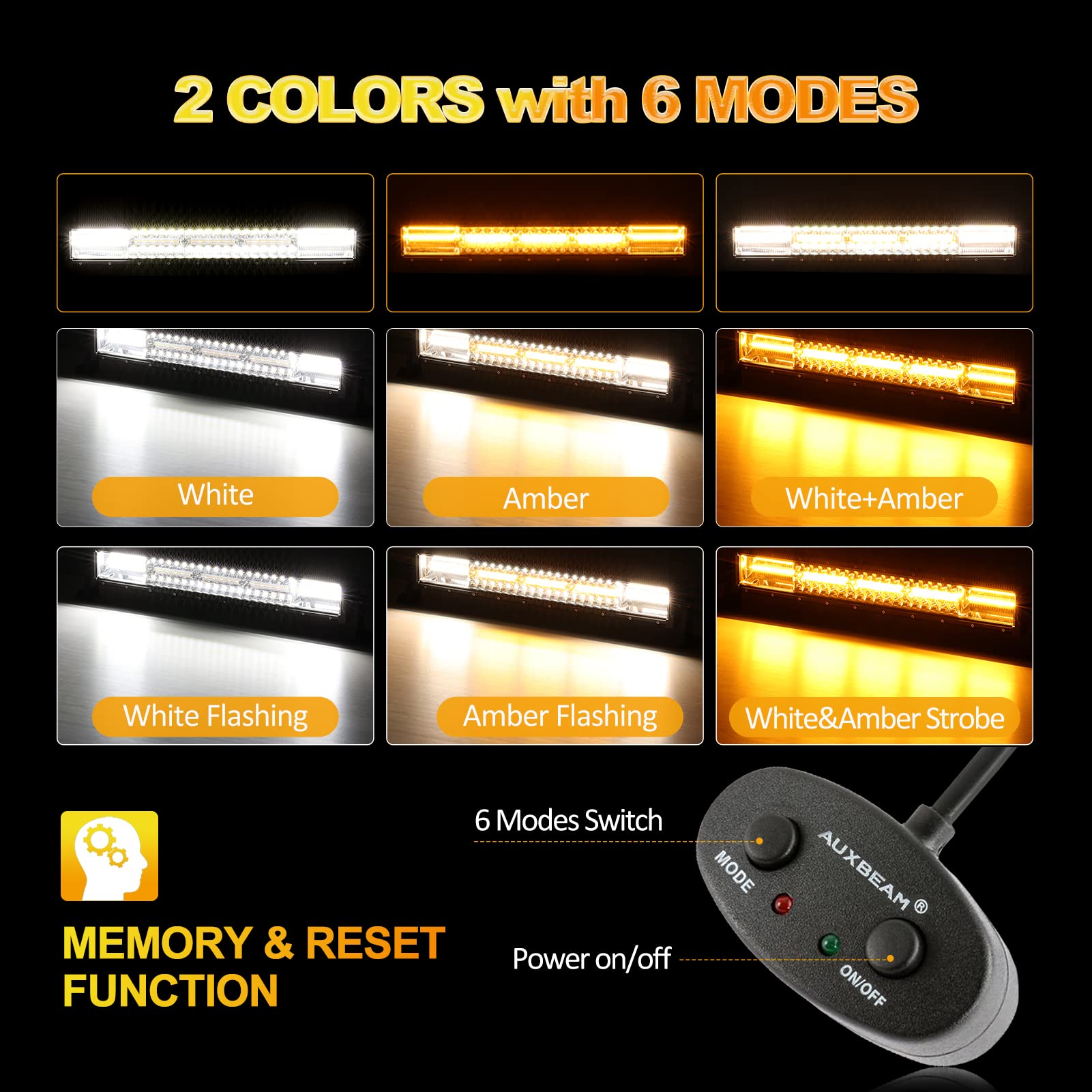 Auxbeam 22 Inch 120W LED Light Bar - 6 Modes Amber/White Strobe, Dual Color Flood Spot Combo Fog Light with 10FT Wiring Harness - Perfect for Off-Road Driving, Work Lights on Trucks, Boats, Tractors, ATVs, UTVs, Jeeps & Pickups