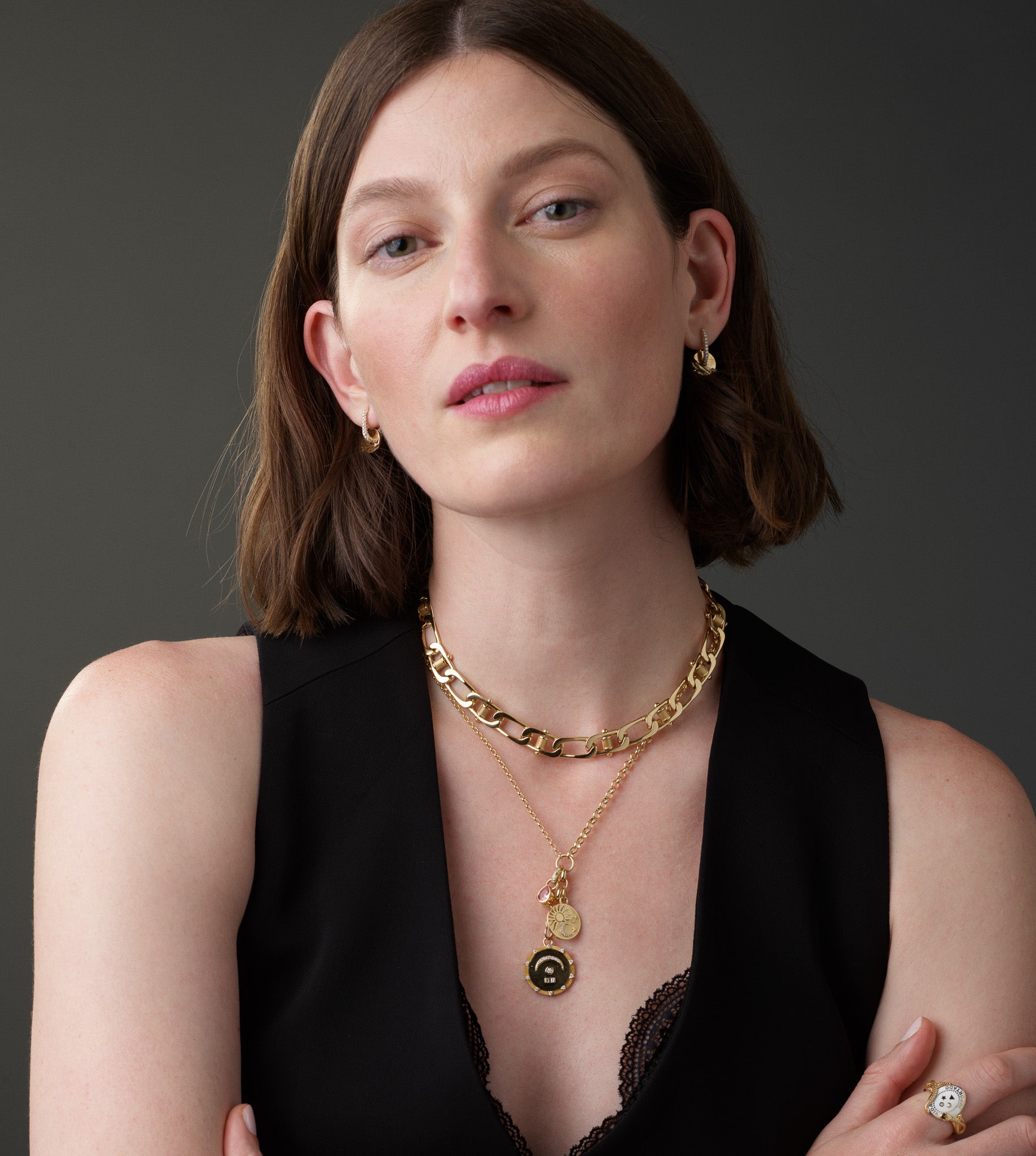 Lovestruck Pierced Curb Chain Necklace - Trendy Layered Gold Choker for Women, Perfect for Valentine's Day Gifts & Date Night Jewelry