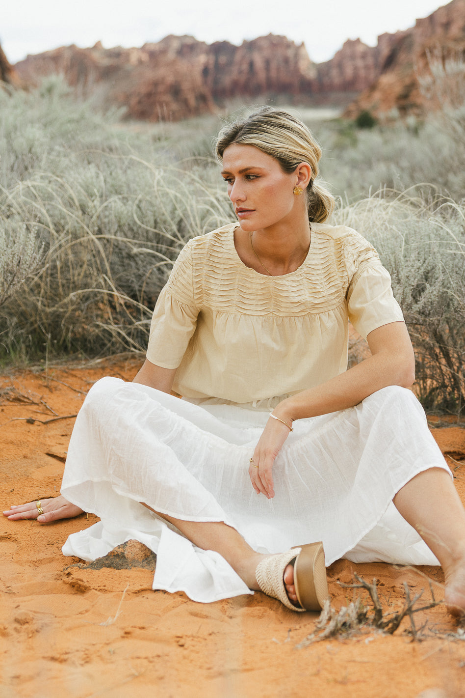 Mariana Blouse Women's Casual Boho Chic Top in Sand Color - Perfect for Summer Outfits, Beach Vacations & Date Nights | FINAL SALE