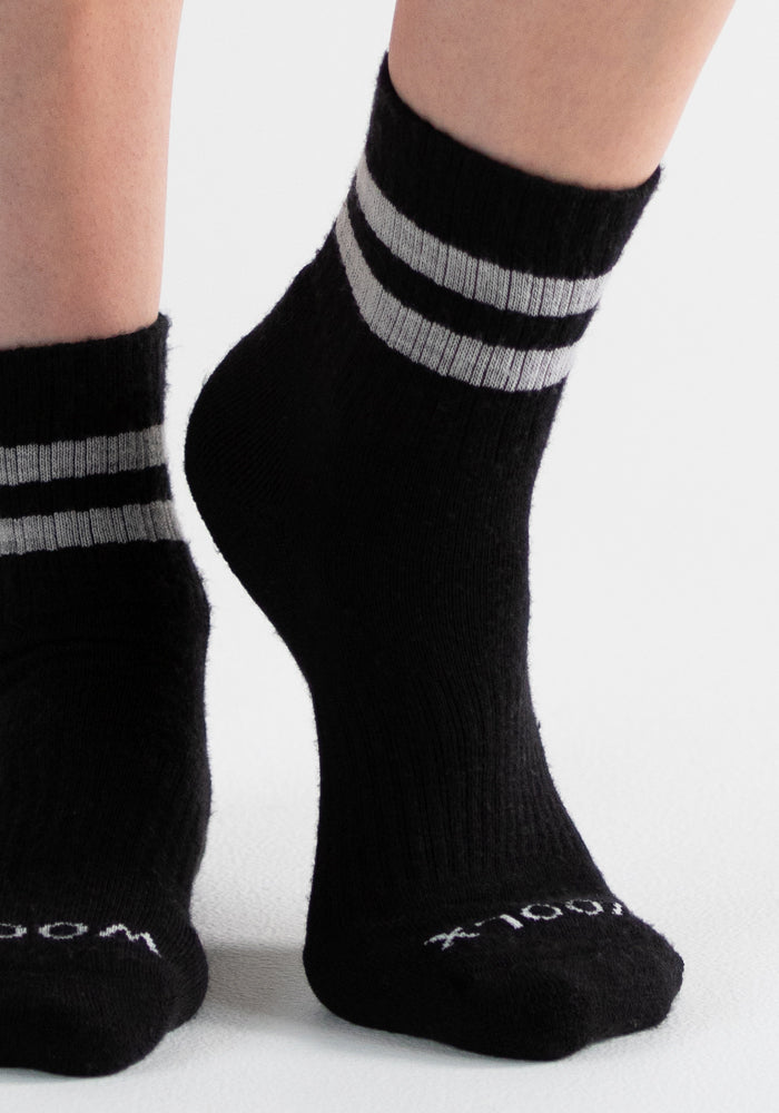 Varsity Stripe Crew Socks for Men & Women - Black Volt Color - Comfortable Cotton Athletic Socks for Running, Basketball & Casual Wear