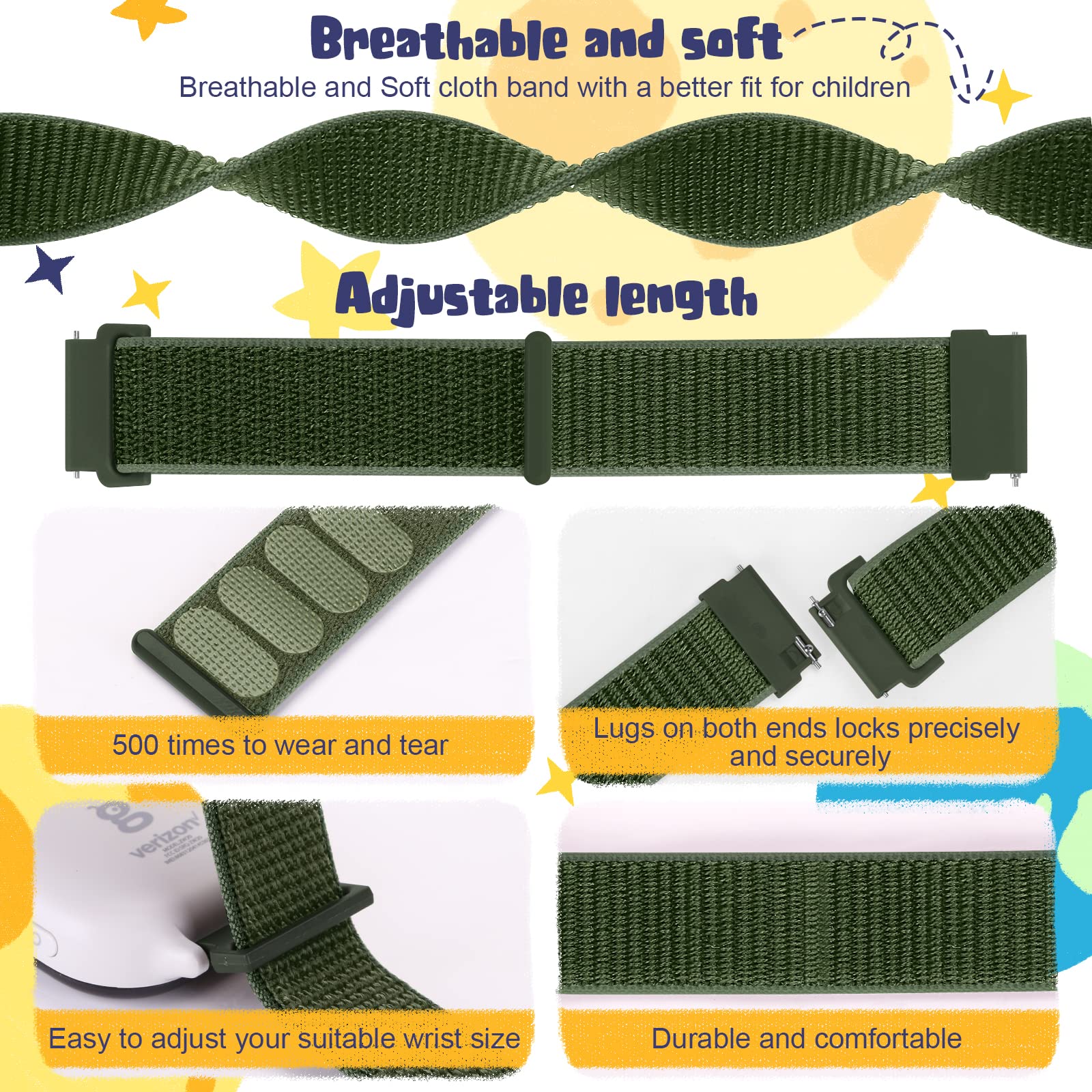 MHunter Kids Nylon Watch Band - 20mm Soft Breathable Sport Hook Loop Strap Compatible with Gizmo Watch 3 2 1, Gabb Watch 3 2 1, SyncUP Watch - Durable Replacement Smartwatch Bands for Boys & Girls - Perfect for School, Sports & Outdoor Activities