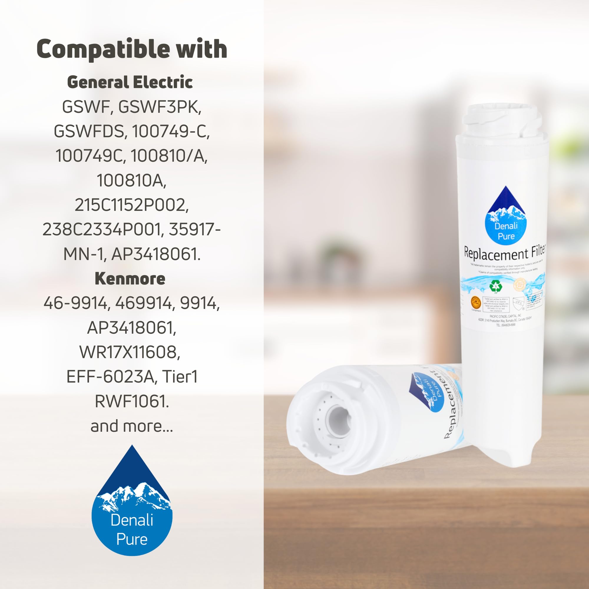 3-Pack GE ZFGP21HXASS Refrigerator Water Filter Replacement - Compatible with GE GSWF Fridge Filter Cartridge | Clean & Safe Drinking Water for Home & Office