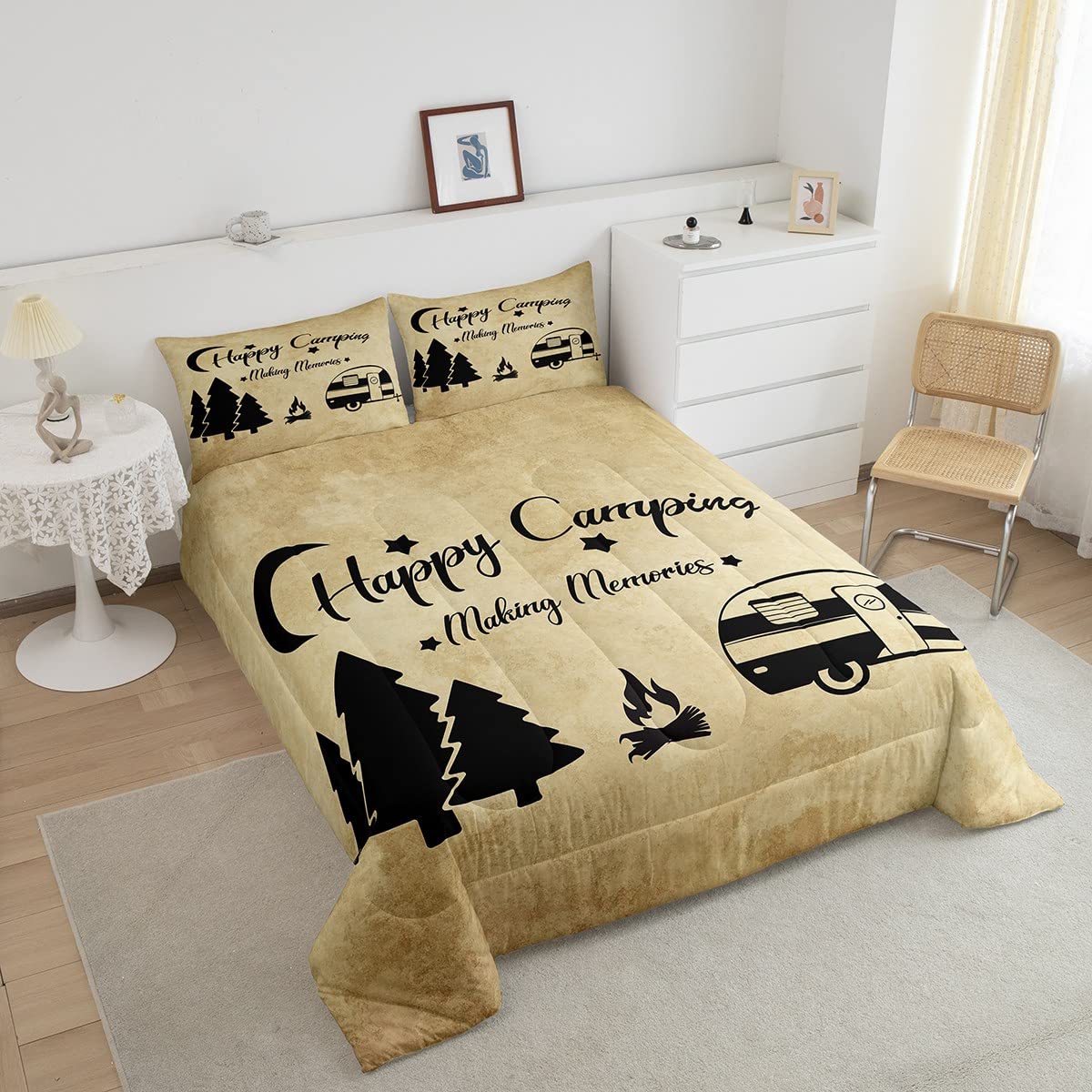 2-Piece Twin Size Camper Bedding Set for Boys, Kids, Teens & Adults - Rustic Farmhouse Style Duvet Cover with Old Barn Door Black Sketch Design - Perfect for Camping Trips, RV Adventures & Cozy Cabin Stays