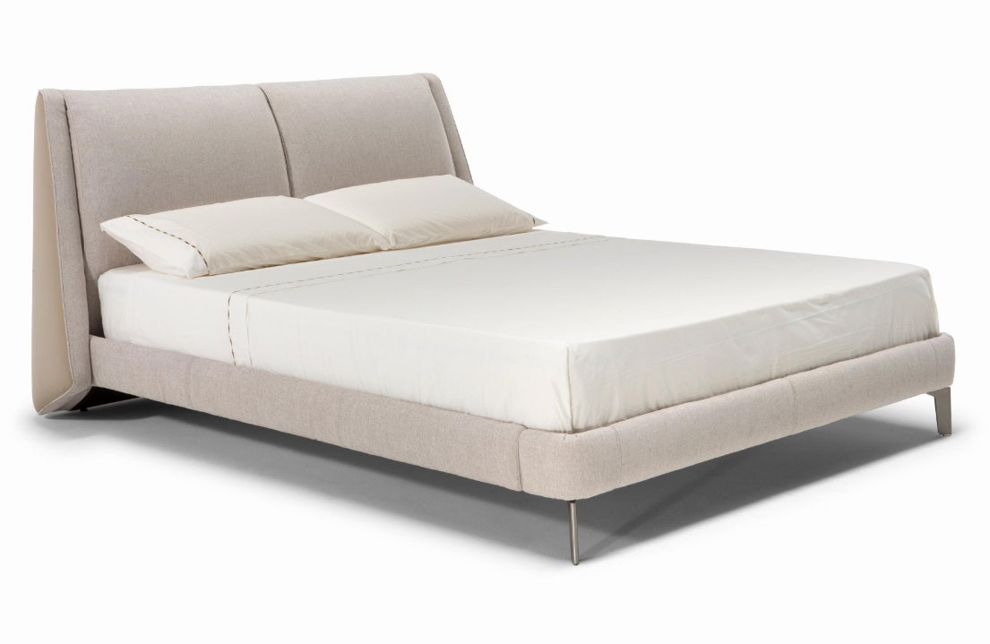 NATUZZI EDITIONS LE10 Genuine Leather Platform Bed - Queen Size, Modern Luxury Bed Frame for Master Bedroom & Guest Room
