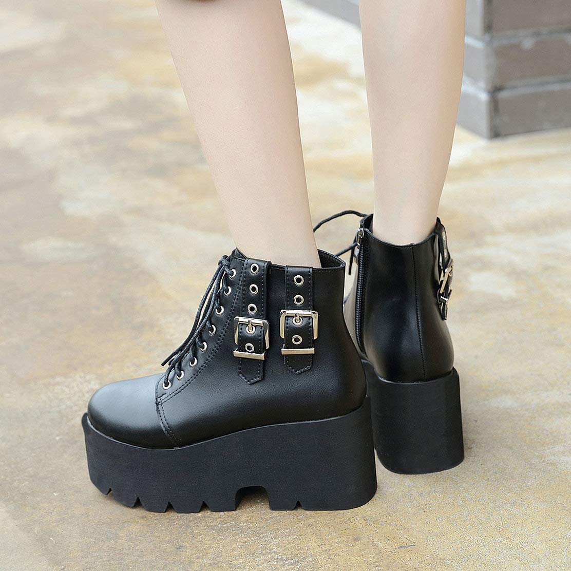 Caradise Women's Gothic Platform Combat Boots - Punk Chunky Heel Lace-Up Ankle Booties for Women | Perfect for Halloween, Cosplay, Concerts & Alternative Fashion Outfits