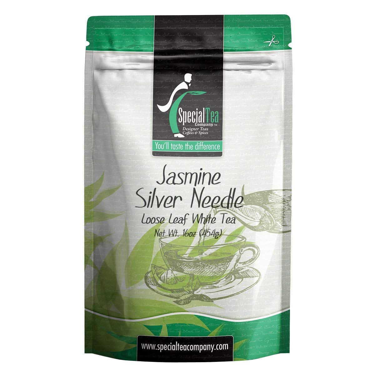 Premium Organic Jasmine Silver Needle White Tea Loose Leaf - 16oz | Special Tea Company | Floral Aroma, Antioxidant-Rich | Perfect for Relaxation, Meditation & Afternoon Tea Time