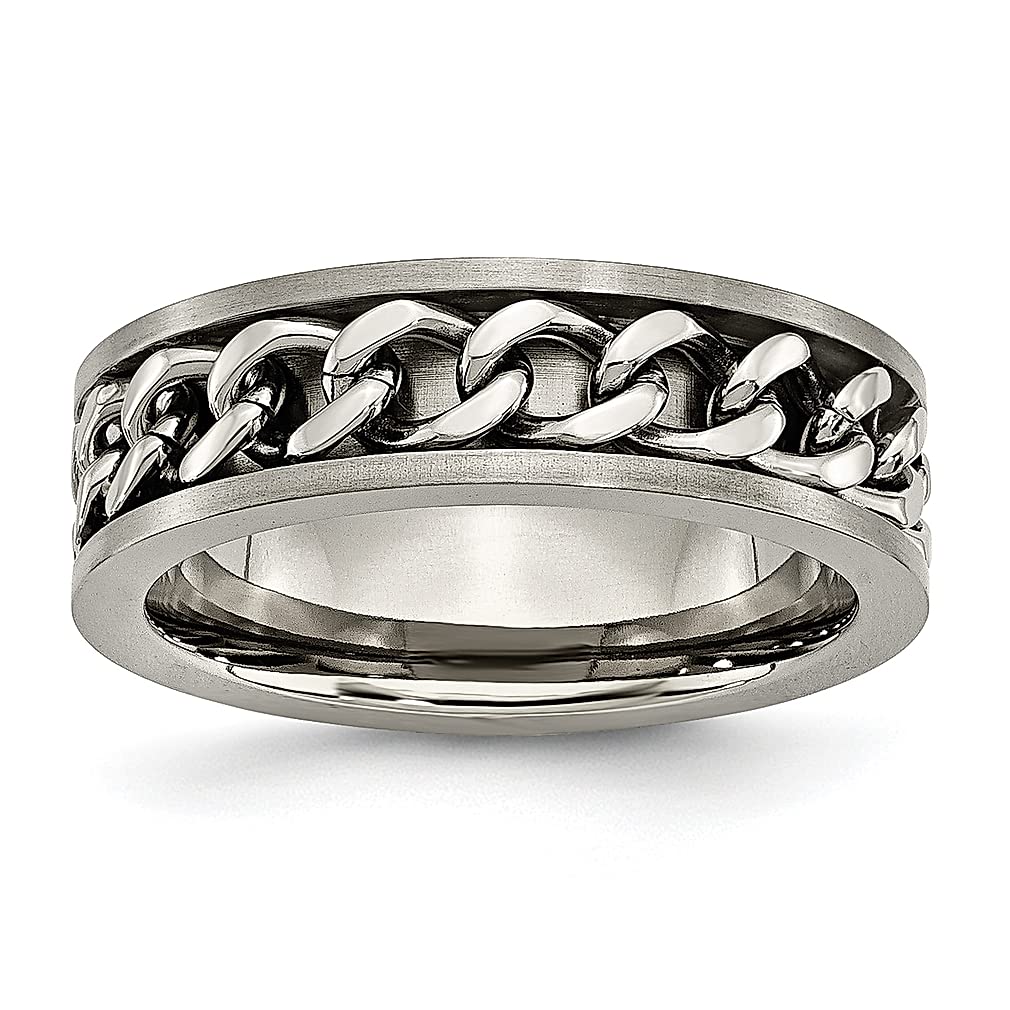ICE CARATS Titanium Brushed 7mm Wedding Band Ring for Women - Elegant Inlay Chain Design Fashion Jewelry, Perfect Gift for Anniversary, Engagement & Special Occasions