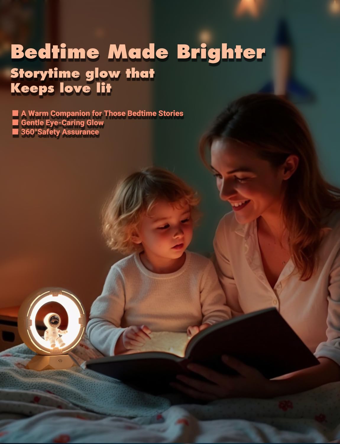 Rechargeable Astronaut Space Night Light for Kids - 9-Level Dimmable Warm & Cool LED Nightlight, Touch Control for Nursery, Bedroom, Living Room & Desk | Perfect for Bedtime, Reading & Night Feedings