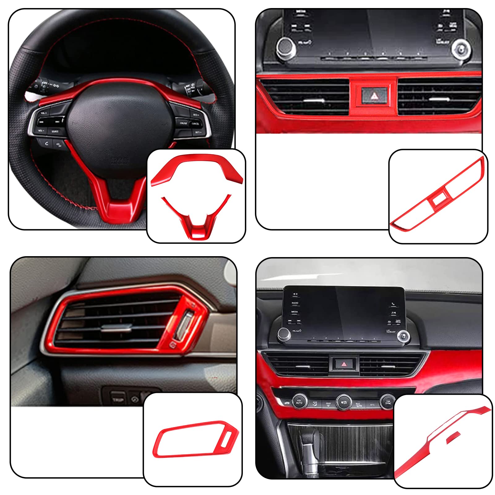 Premium ABS Car Interior Trim Kit - 10Pcs Dashboard Panel, Center Console & Air Vent Covers for 2018-2022 Honda Accord 10th Gen (EX, EX-L, LX) - Red | Interior Upgrade & Protection Accessories for Sedan Cars