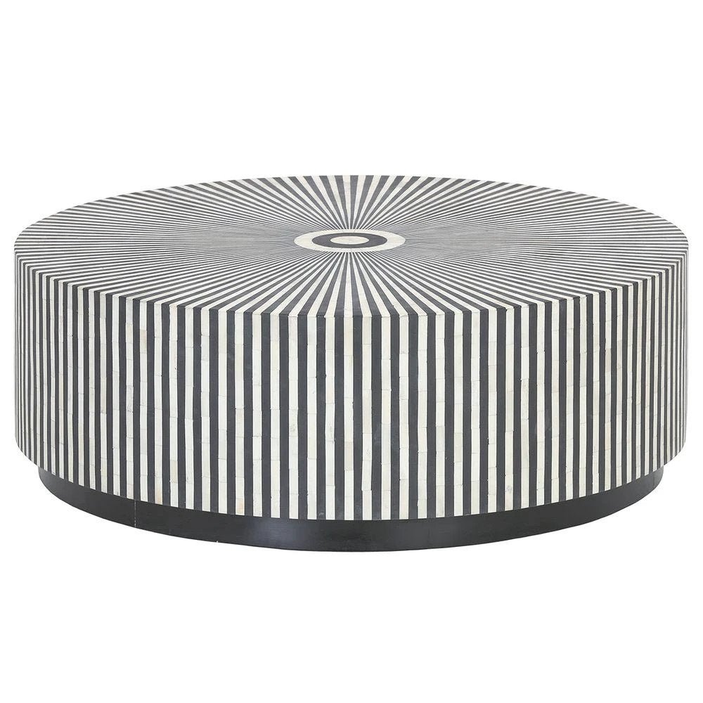 Handmade Black Bone Inlay Round Coffee Table - Boho Chic Living Room Furniture for Home Decor | Perfect for Small Spaces, Apartments & Conversation Areas