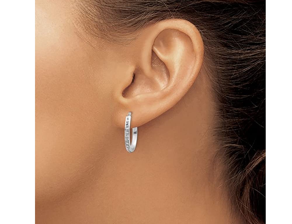 14K White Gold Diamond Oval Hoop Earrings for Women - 3/4 Inch Elegant Dangle Earrings for Wedding, Party & Everyday Wear