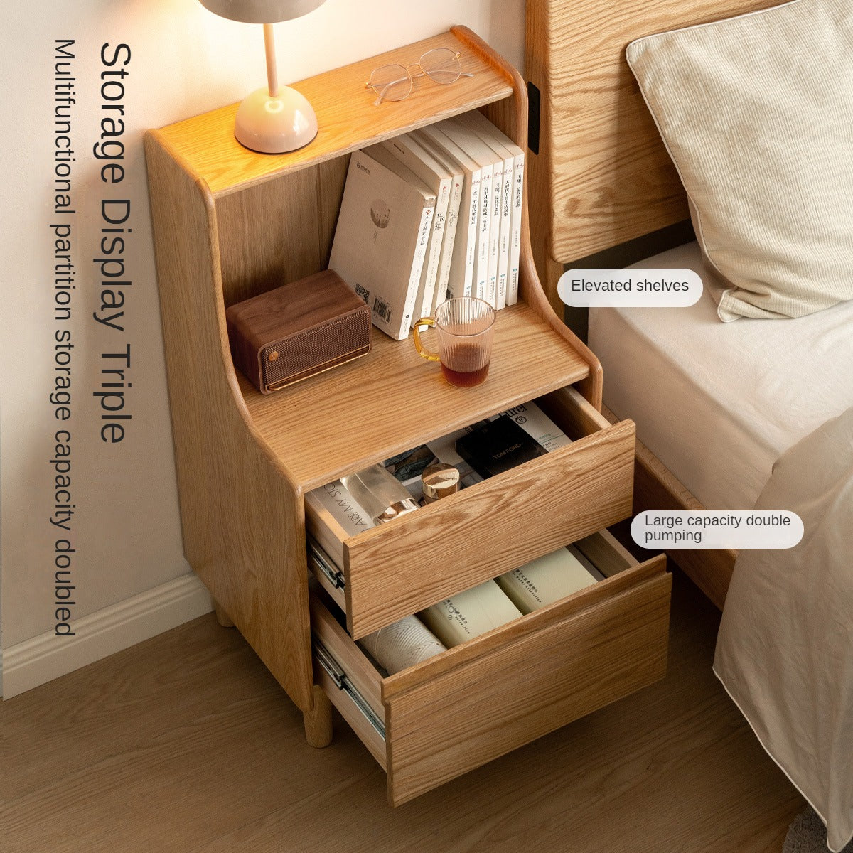 Solid Oak Wood Nightstand - Modern Bedside Table with Drawer for Bedroom, Living Room, or Guest Room - Durable & Stylish Furniture for Home Decor