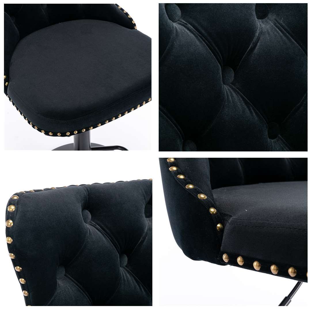 Adjustable Height Swivel Bar Stool with Velvet Upholstery & Nailhead Trim - Footrest Included - Perfect for Kitchen Islands, Home Bars & Dining Counter Seating