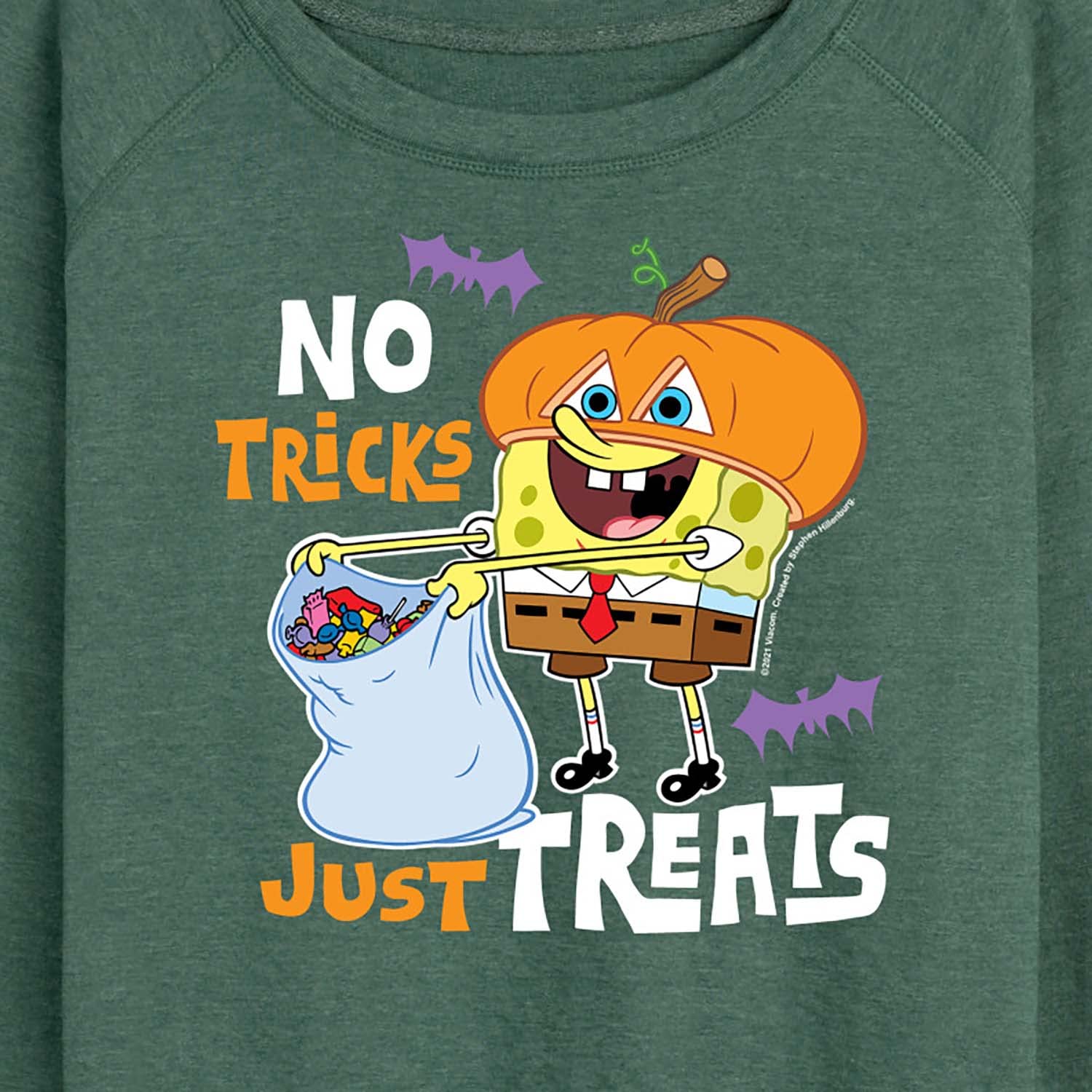 HYBRID APPAREL Women's SpongeBob SquarePants 'No Tricks Just Treats' Lightweight French Terry Pullover Hoodie - Casual Loungewear for Halloween & Cartoon Fans