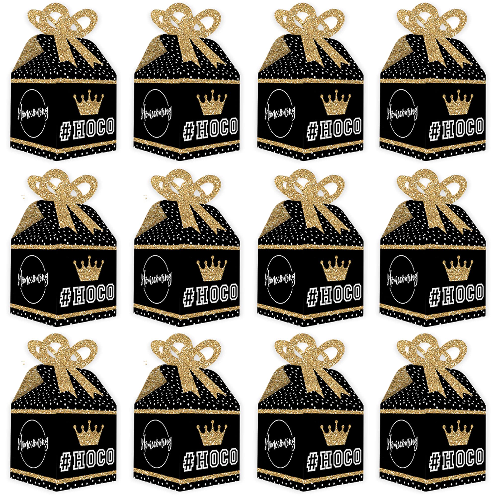 Big Dot of Happiness HOCO Dance Favor Gift Boxes - Set of 12 Square Homecoming Bow Boxes for Party Decorations & School Events
