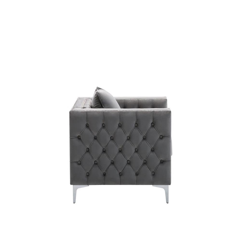 BOWERY HILL Gray Velvet Fabric Sofa Loveseat Chair Set - Modern Living Room Furniture for Small Spaces, Apartment & Cozy Home Decor