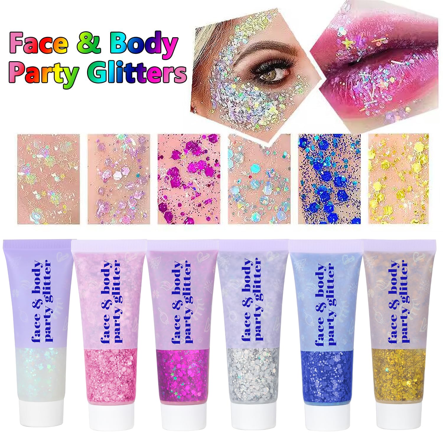 **Shimmering Body Glitter Gel for Face & Body - Holographic Sparkle Makeup for Concerts, Festivals & Halloween - Long-Lasting Chunky Sequins Glitter for Eyes, Lips, Hair & Nails - Perfect for Rave, Cosplay & Party Accessories**