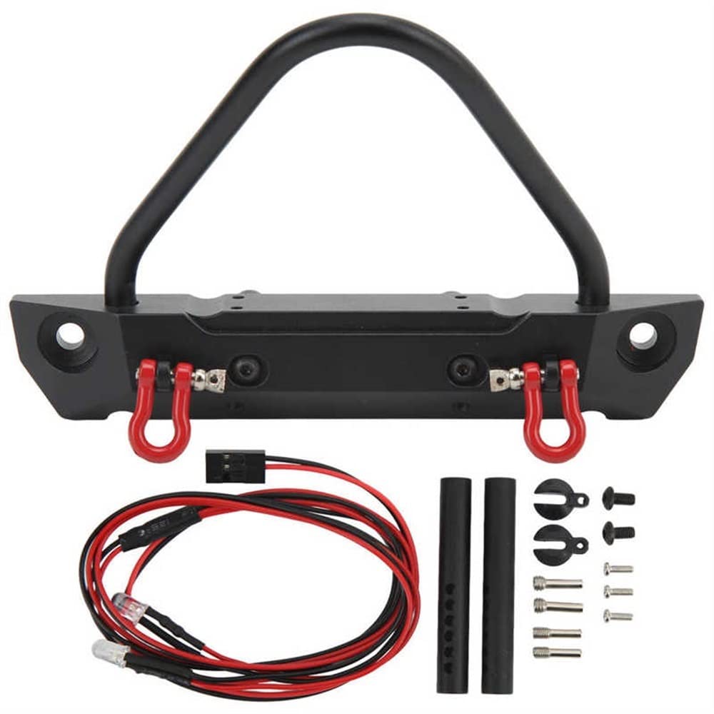 LYunce 1/10 Scale RC Car Front Bumper - Heavy Duty Black Crawler Bumper with LED Lights | Corrosion Resistant Upgrade Part for Traxxas, Axial & Redcat RC Crawler Trucks | Off-Road Bashing & Rock Crawling Accessory