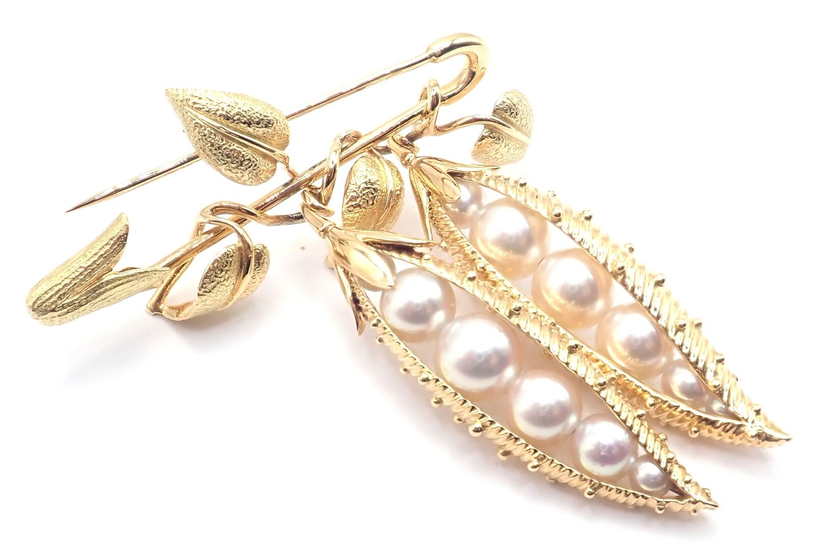 Authentic Tiffany & Co Schlumberger Peapod 18k Yellow Gold Pearl Pin Brooch - Luxury Pearl Jewelry for Women, Elegant Gift for Brides, Anniversaries & Special Occasions