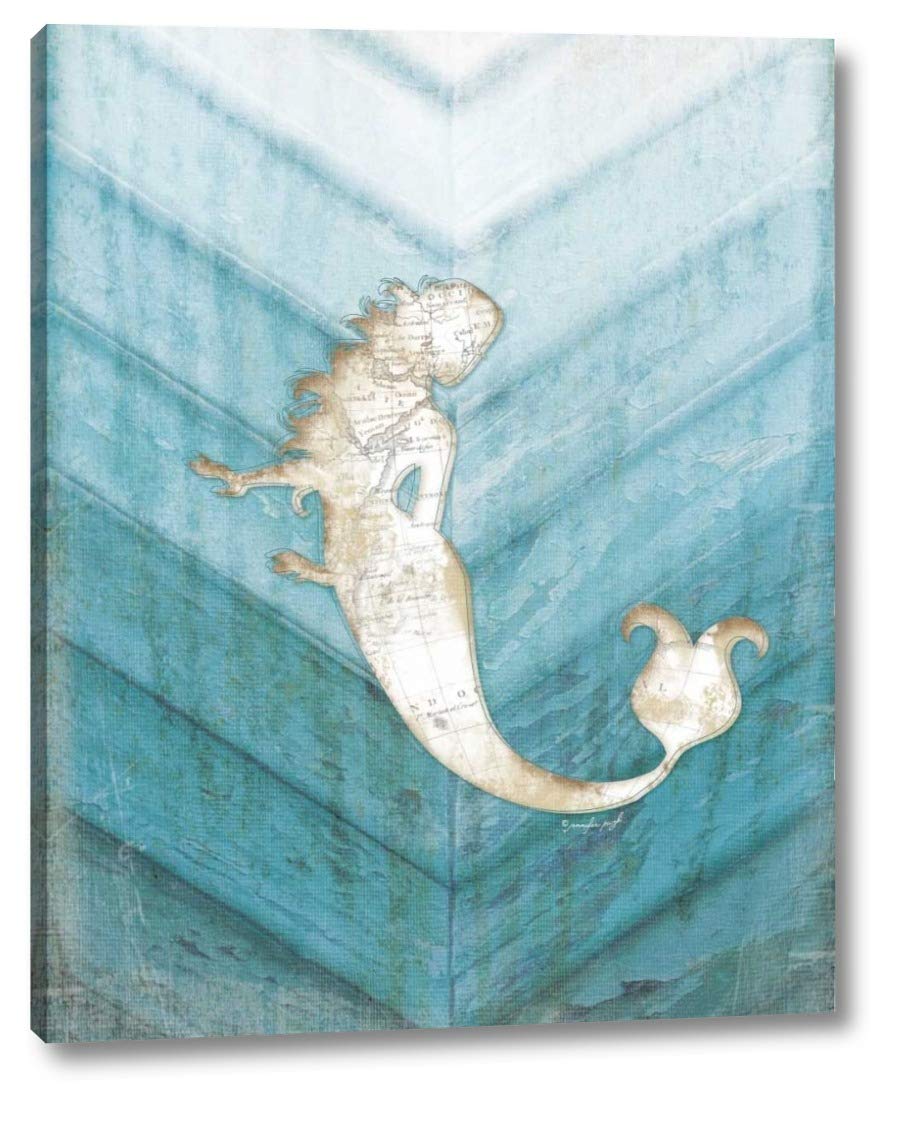 Jennifer Pugh Coastal Mermaid IV Canvas Art Print - 19x24 Inch Gallery Wrapped Wall Decor - Ready to Hang - Perfect for Beach House, Living Room & Bedroom Decor