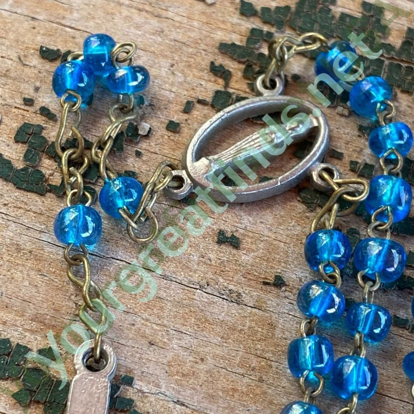 Vintage Italian Rosary with Blue Glass Beads - Handmade Catholic Prayer Beads for Religious Devotion, Gifts & Spiritual Meditation