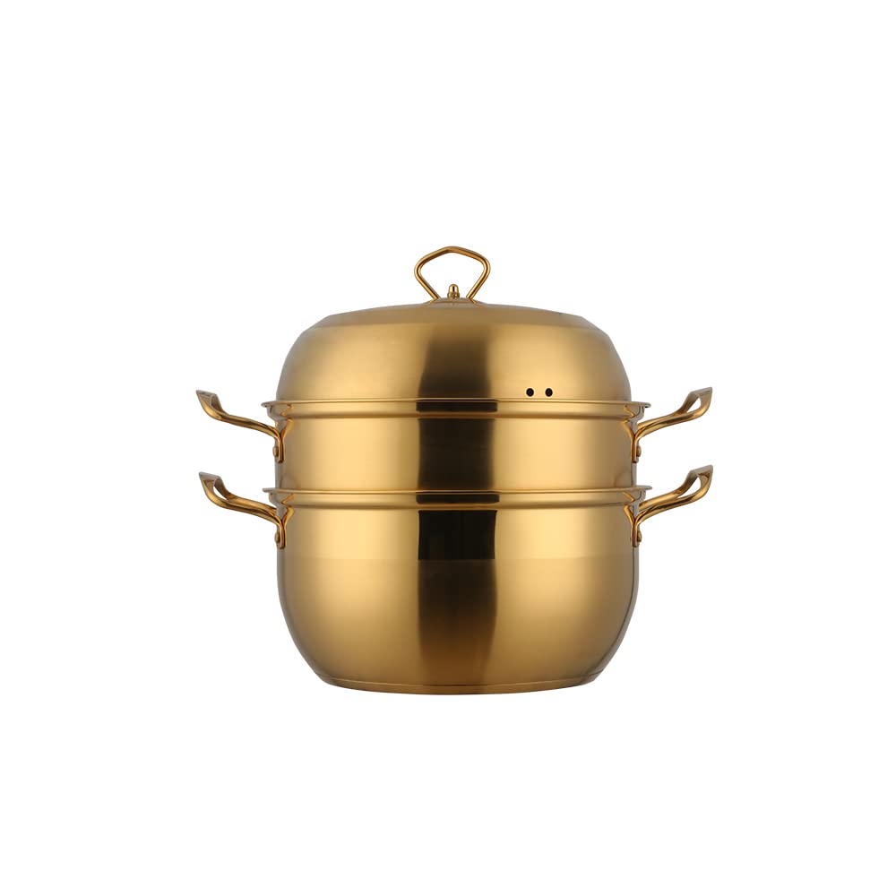 Premium Stainless Steel Steamer Cookware Set - 3-Piece Multi-Layer Cooking Pot for Vegetables, Dumplings, Stocks & Sauces (Gold) - Perfect for Healthy Meal Prep, Asian Cuisine & Home Cooking