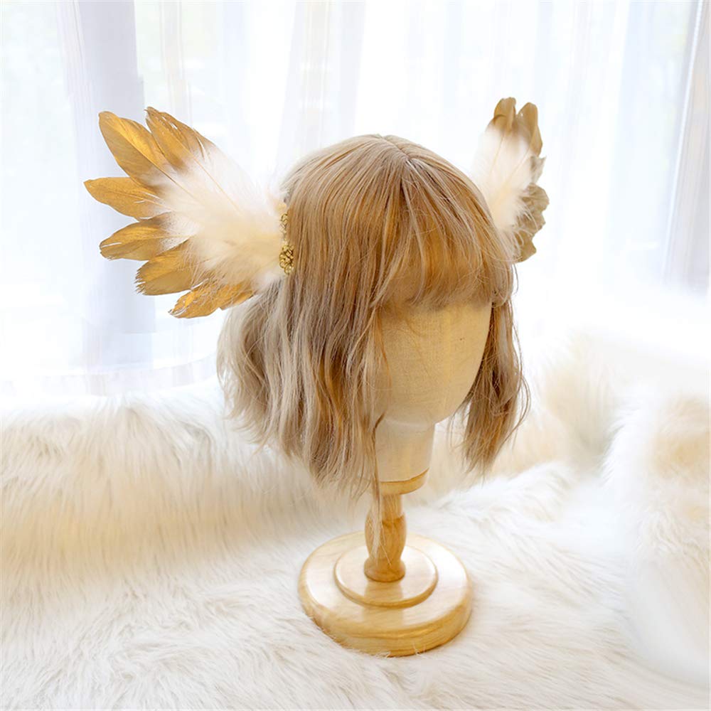 LittleLuluda Handmade Feather Angel Wings Hair Clips - Lolita Cosplay Hair Accessories for Girls, Women (White) | Perfect for Costume Parties, Halloween, Cosplay Events & Photo Shoots