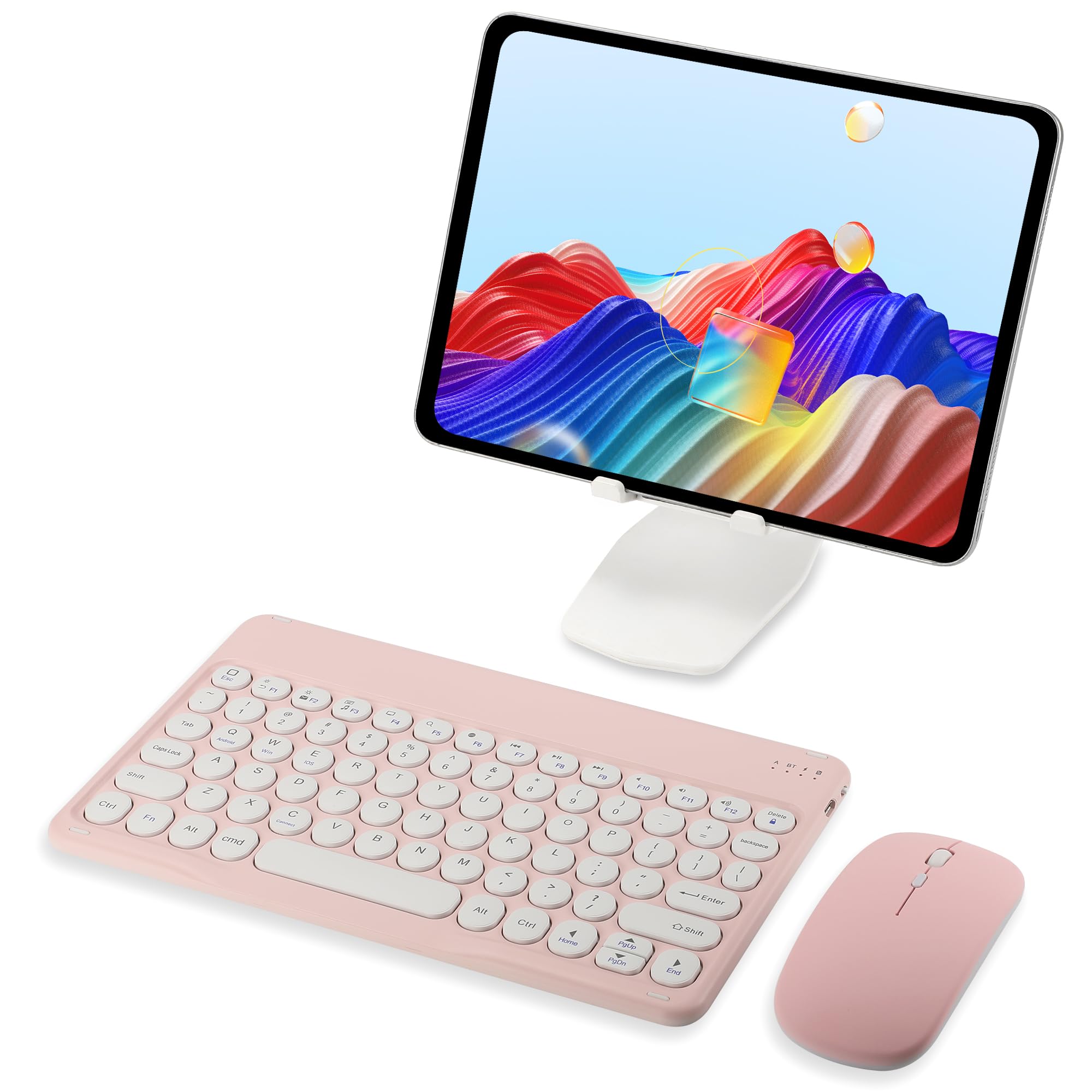Ultra Slim Retro Bluetooth Keyboard and Mouse Combo - Compact Rechargeable Wireless Keyboard & Mouse for iPad, iPhone, Android, Windows Tablet & Smartphone (Pink) | Perfect for Home Office, Travel & Remote Work