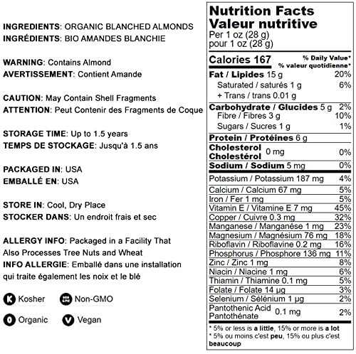 Organic Blanched Slivered Almonds 12oz - Non-GMO, Raw, Vegan, Keto, Paleo, Kosher | High Protein & Fiber | Perfect for Cooking, Baking, Salads, Smoothies & Healthy Snacks