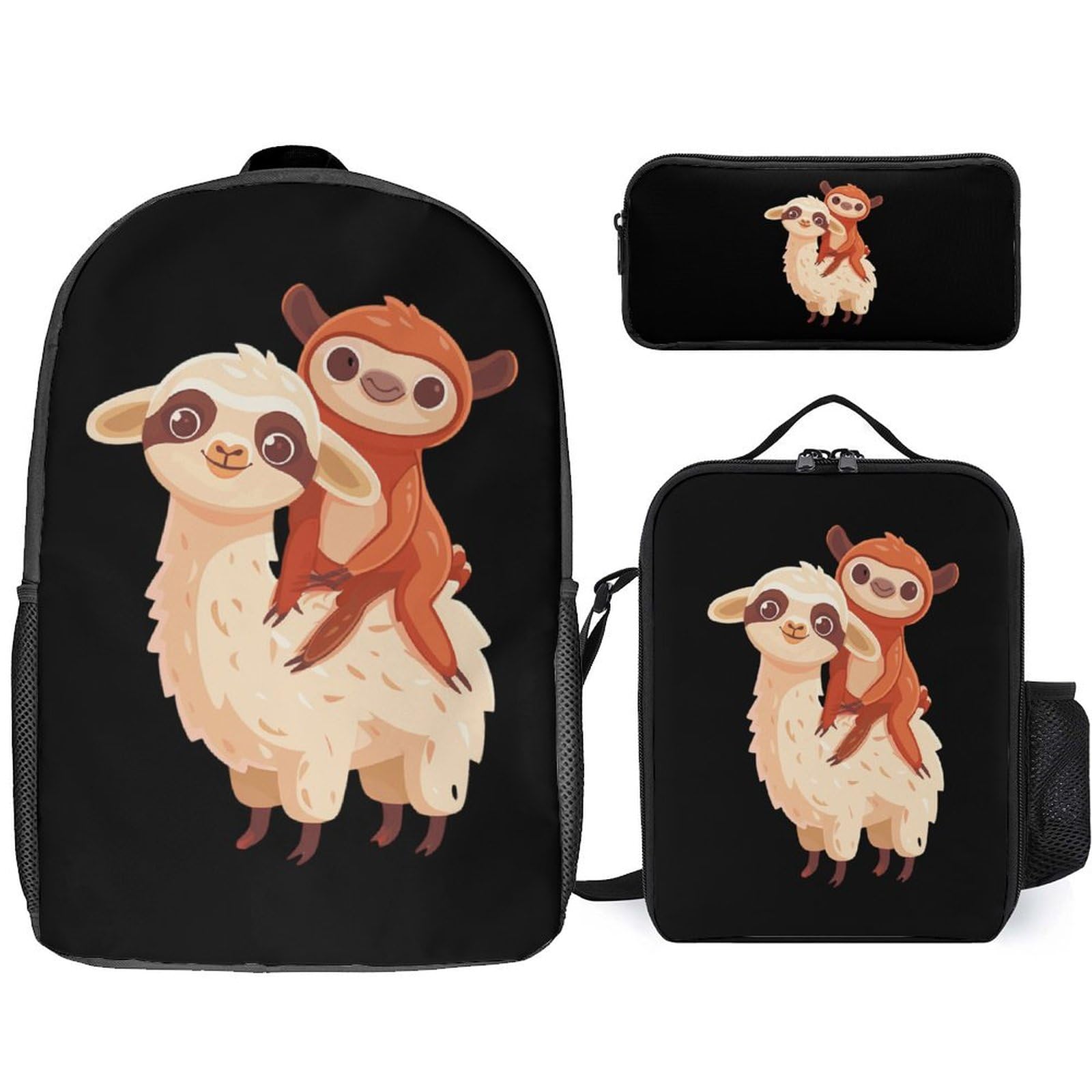 Sloth Laying Llama 3-Piece Laptop Backpack Set - 17 Inch Lightweight Daypack with Lunch Box & Pencil Case for Men & Women - Perfect for Work, School & Travel
