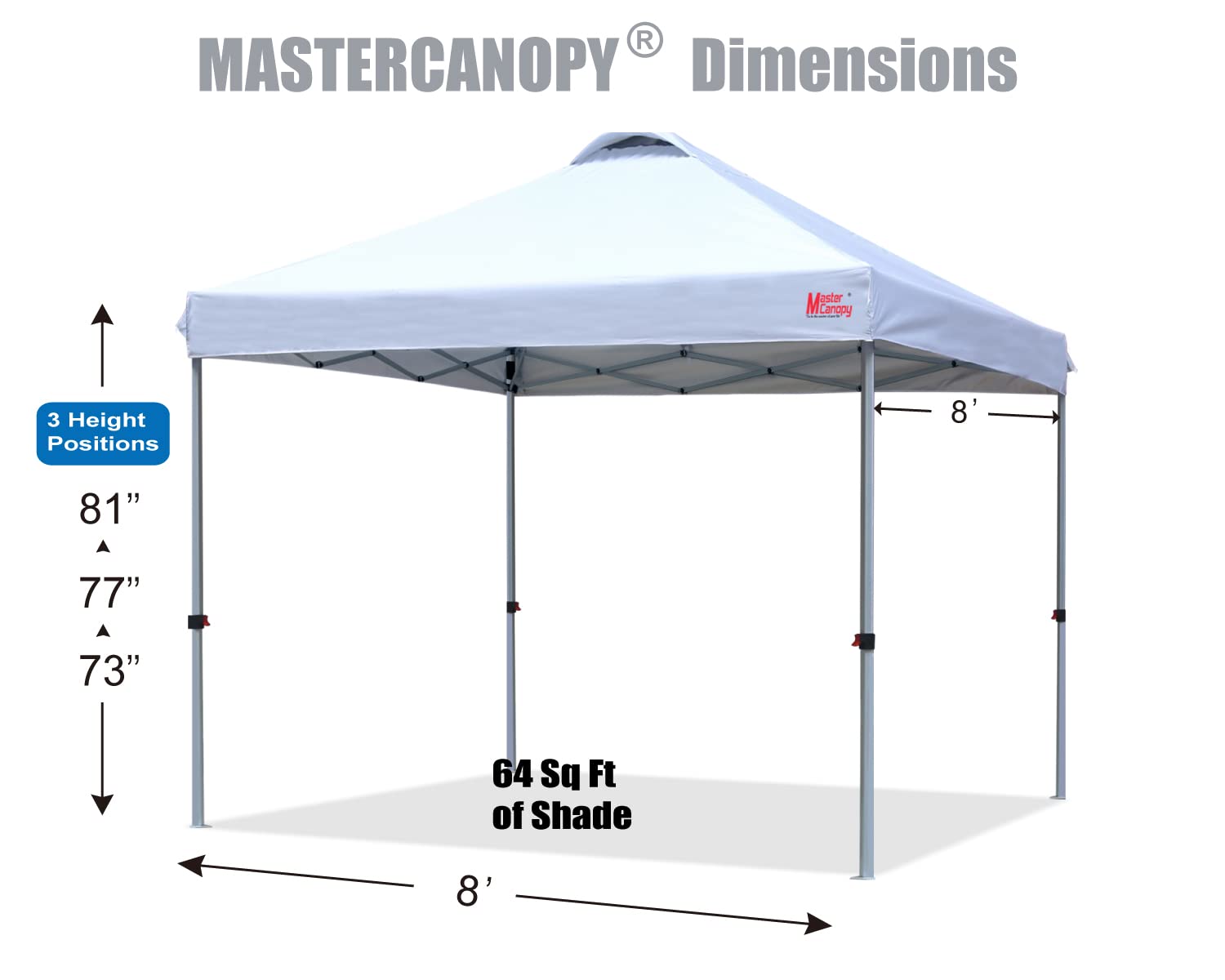 MASTERCANOPY 8x8 FT Heavy Duty Pop Up Canopy Tent with Carry Bag - Waterproof Instant Shelter for Outdoor Events, Camping, Beach, Picnics & Backyard Parties (White)