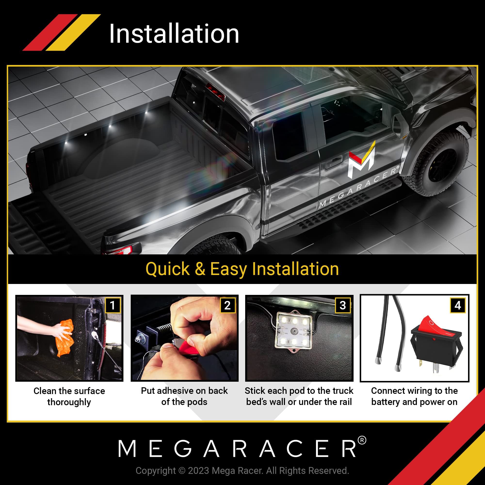 Bright LED Truck Bed Lights - Waterproof Pickup Truck Bed Lighting Accessories for Cargo & Camper Shells | Durable LED Light Strips for Truck Mods & Nighttime Hauling | Perfect for Camping, Work Sites & Off-Road Adventures