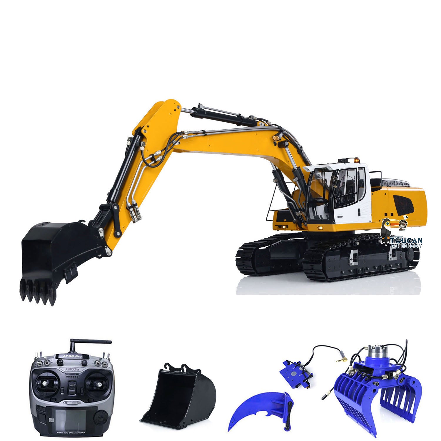 1/14 Scale Remote Control Excavator - 9CH Tracked Digger with Metal Bucket & Ripper, 2-Section Arm, LED Lights, Motor ESC & Hydraulic Cylinders - Perfect for Construction Play, Outdoor Sandbox Digging & RC Hobby Enthusiasts
