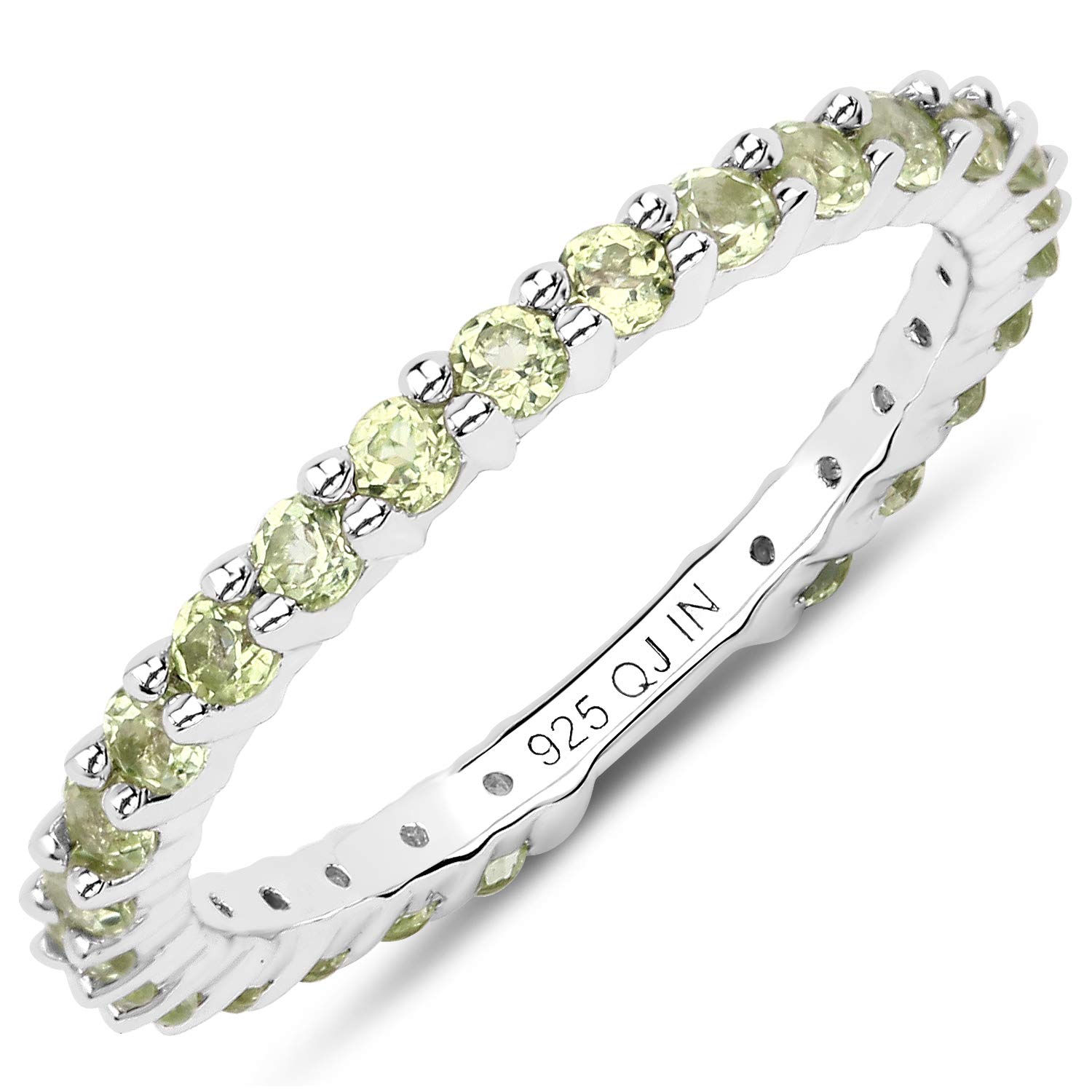 Natural Peridot Eternity Band Ring - 0.91ct Genuine Peridot in Sterling Silver - August Birthstone Jewelry for Women - Engagement, Promise & Wedding Rings - Perfect for Anniversaries, Gifts & Special Occasions