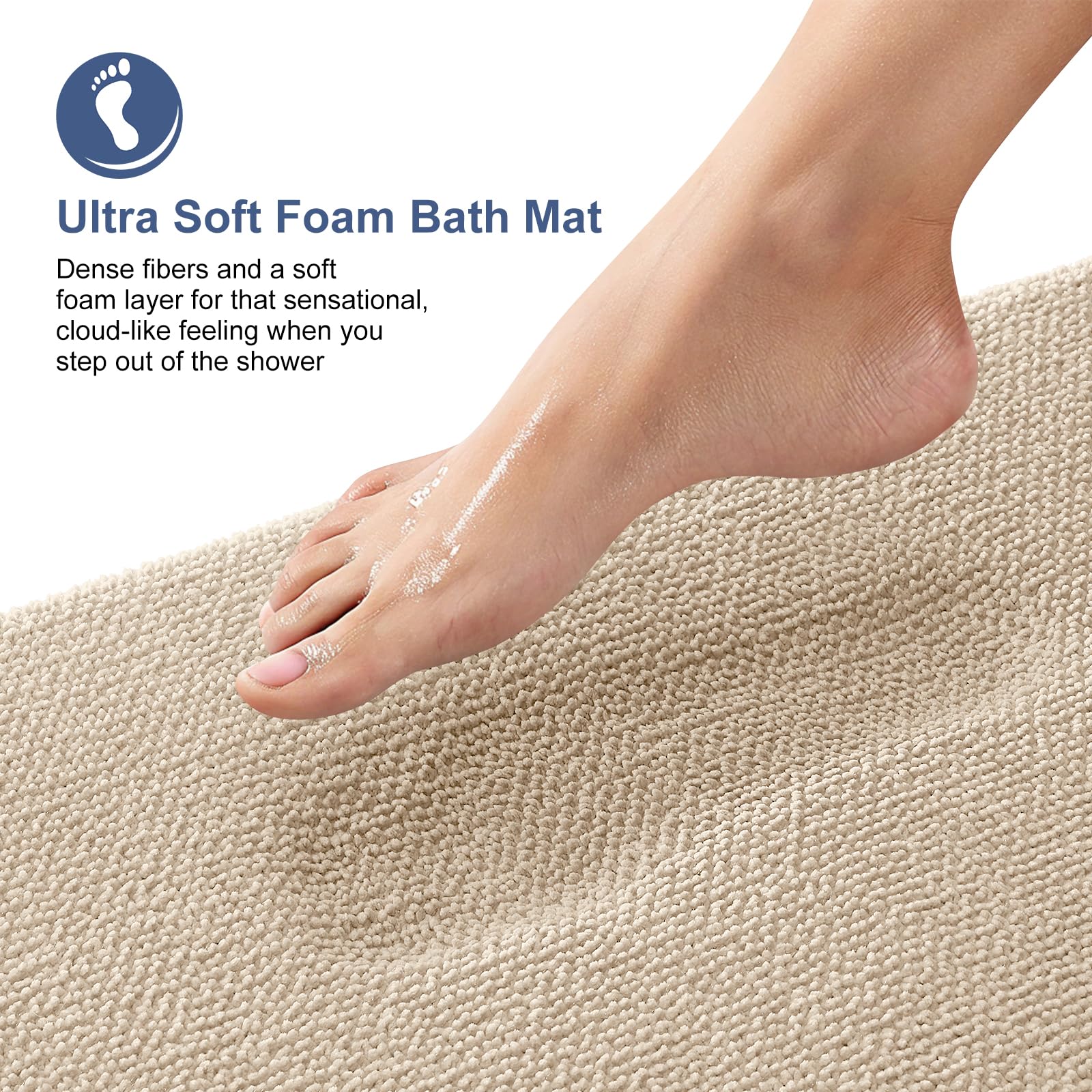 OLANLY Thick Memory Foam Bath Mat Rug 30x20 Inches - Ultra Soft Absorbent Bathroom Rug with Quick Dry & Non-Slip Design | Machine Washable Shower Mat for Bathroom, Tub & Shower | Home Decor Accessories in Beige | Perfect for Spa-Like Bathroom Experience & Guest Bathrooms
